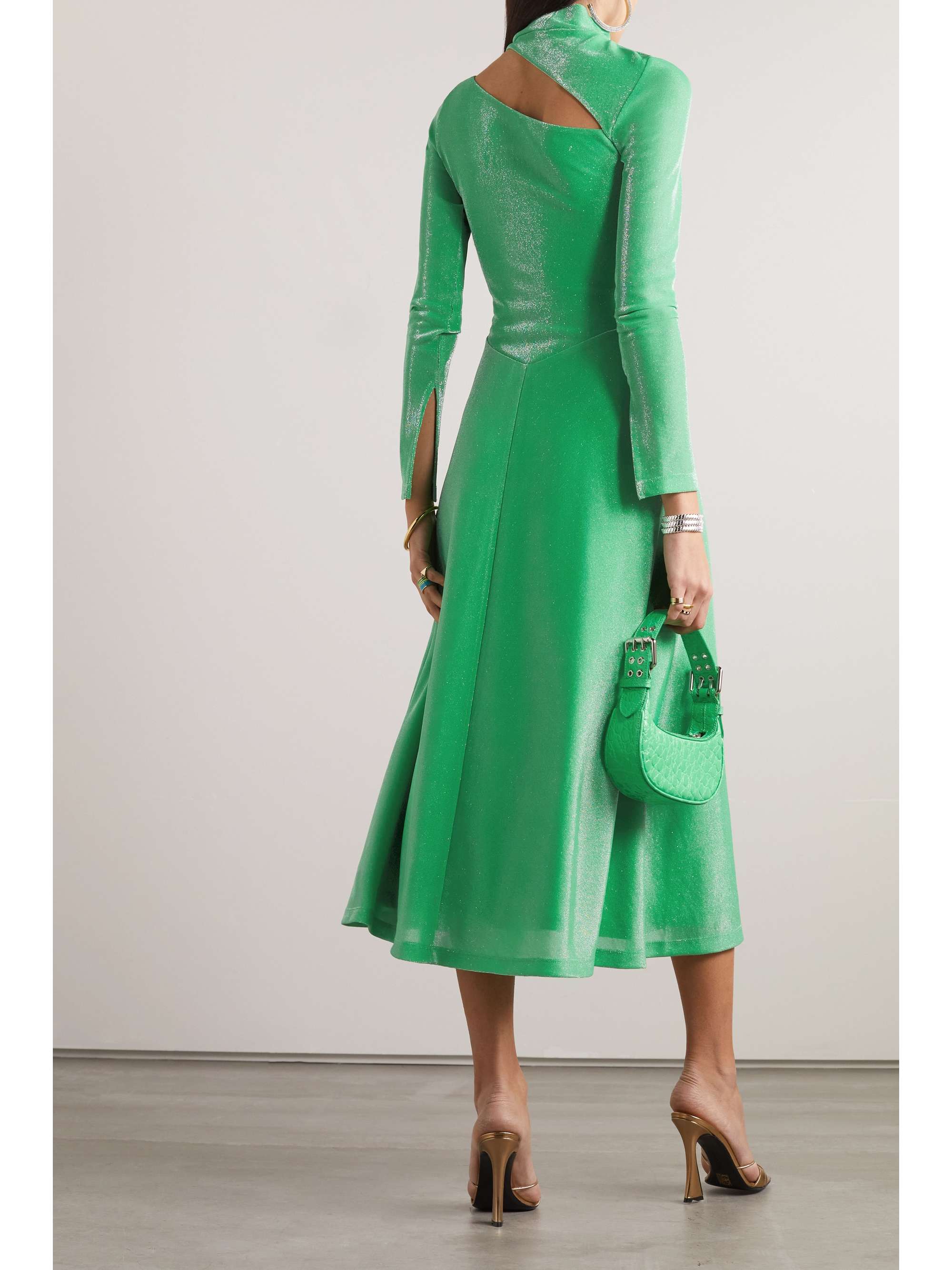 ROTATE BIRGER CHRISTENSEN Robe midi en jersey stretch métallisé à découpes Sabra