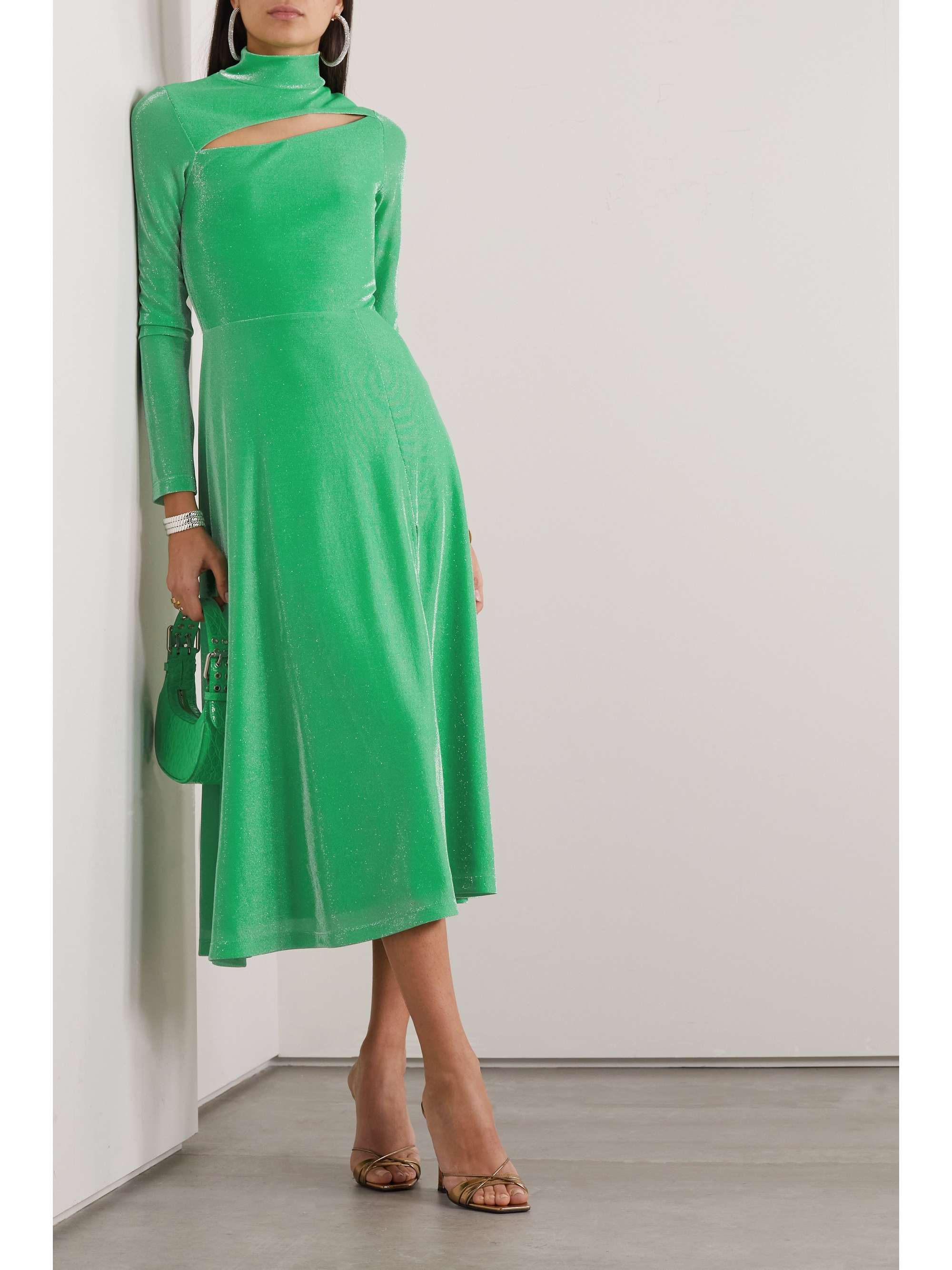 ROTATE BIRGER CHRISTENSEN Robe midi en jersey stretch métallisé à découpes Sabra
