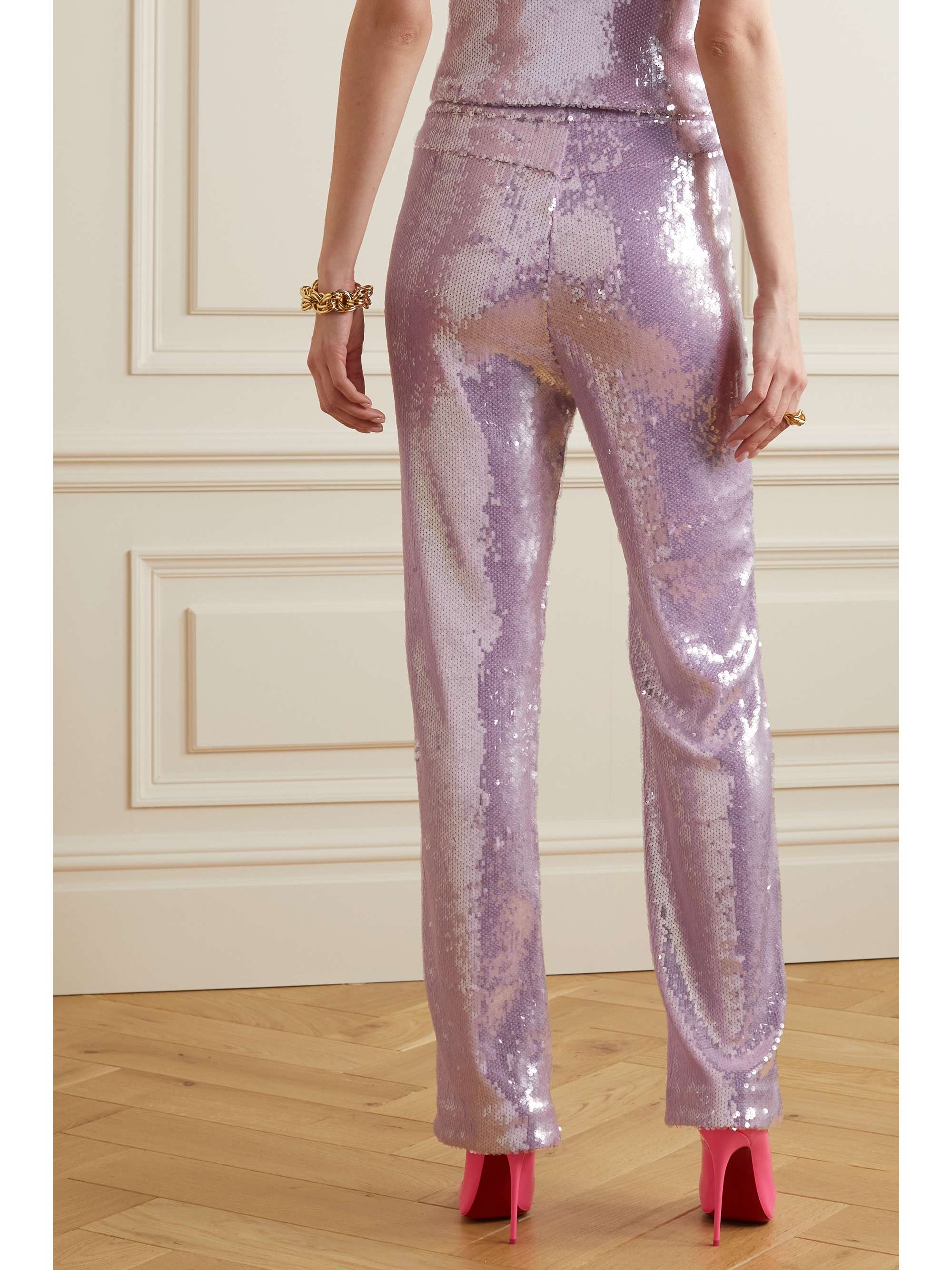 ROTATE BIRGER CHRISTENSEN Robyana Hose mit geradem Bein aus recyceltem Jersey mit Pailletten