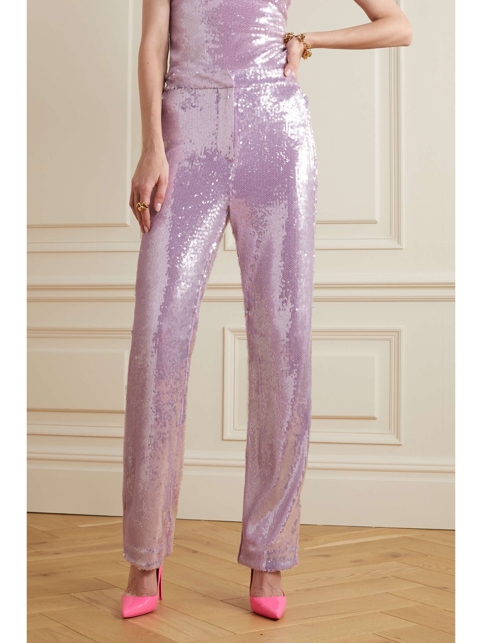 ROTATE BIRGER CHRISTENSEN Robyana Hose mit geradem Bein aus recyceltem Jersey mit Pailletten