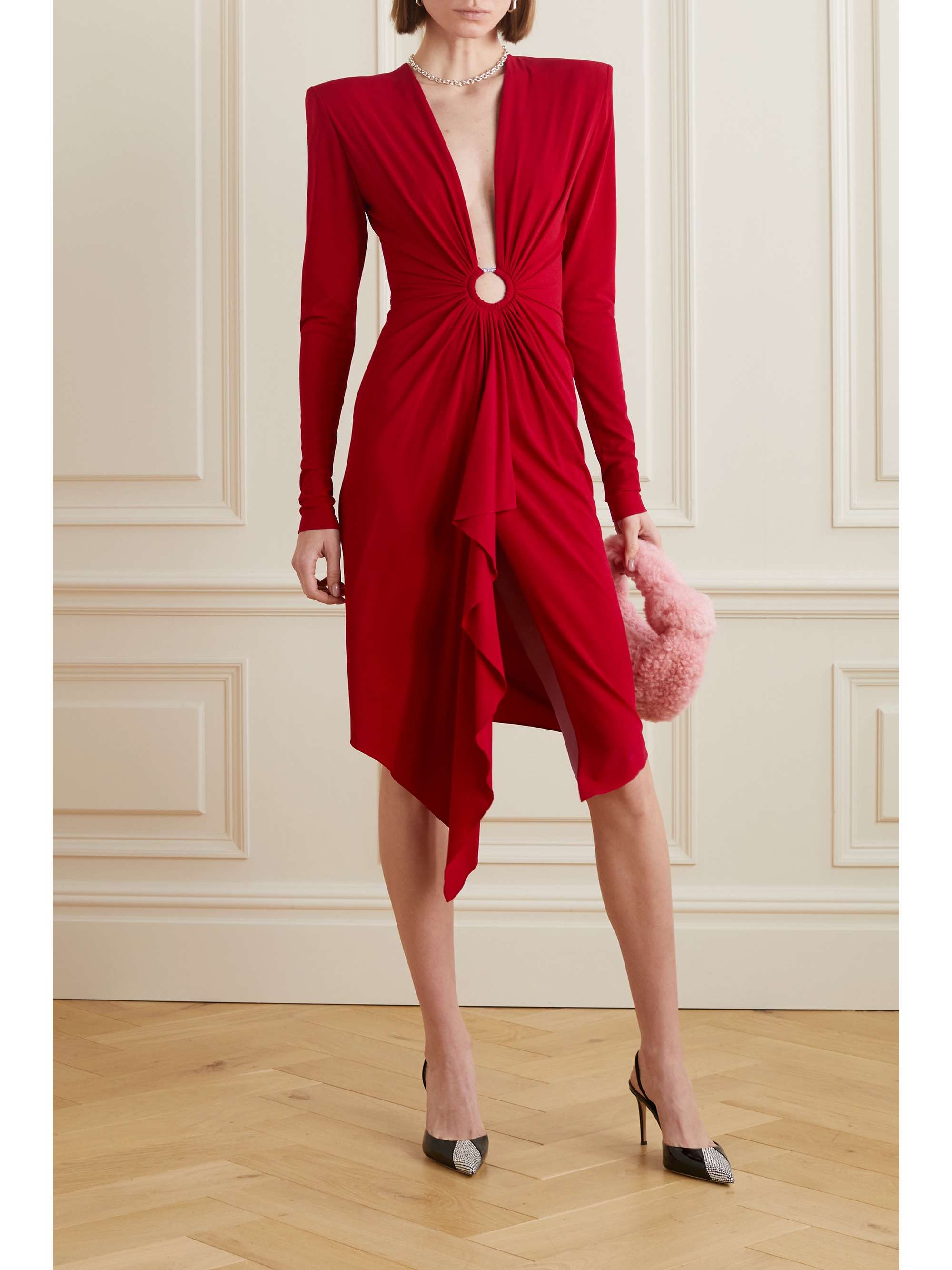 ALEXANDRE VAUTHIER EMBELLISHED GATHERED STRETCH-JERSEY DRESS