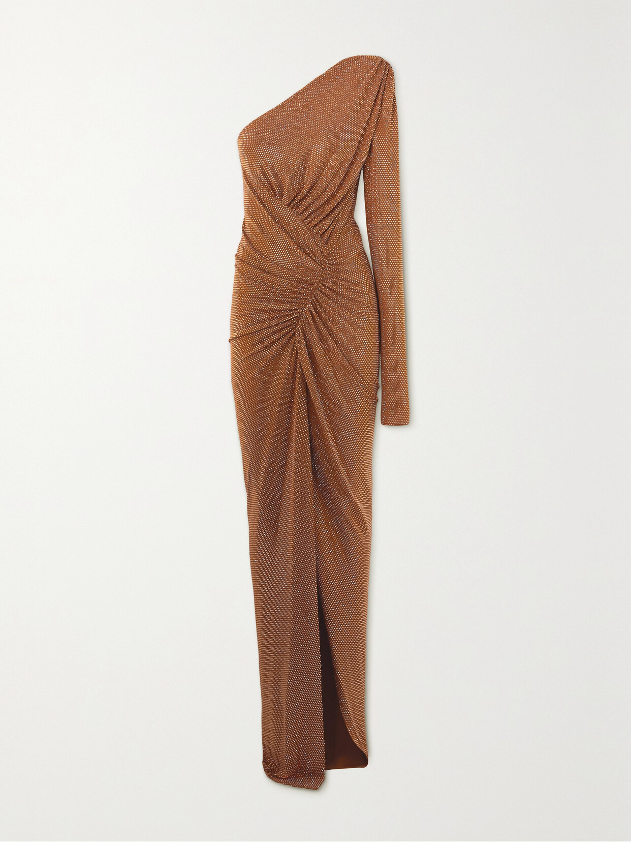 Alexandre Vauthier One-shoulder Ruched Crystal-embellished Stretch-jersey Gown In Bourbon