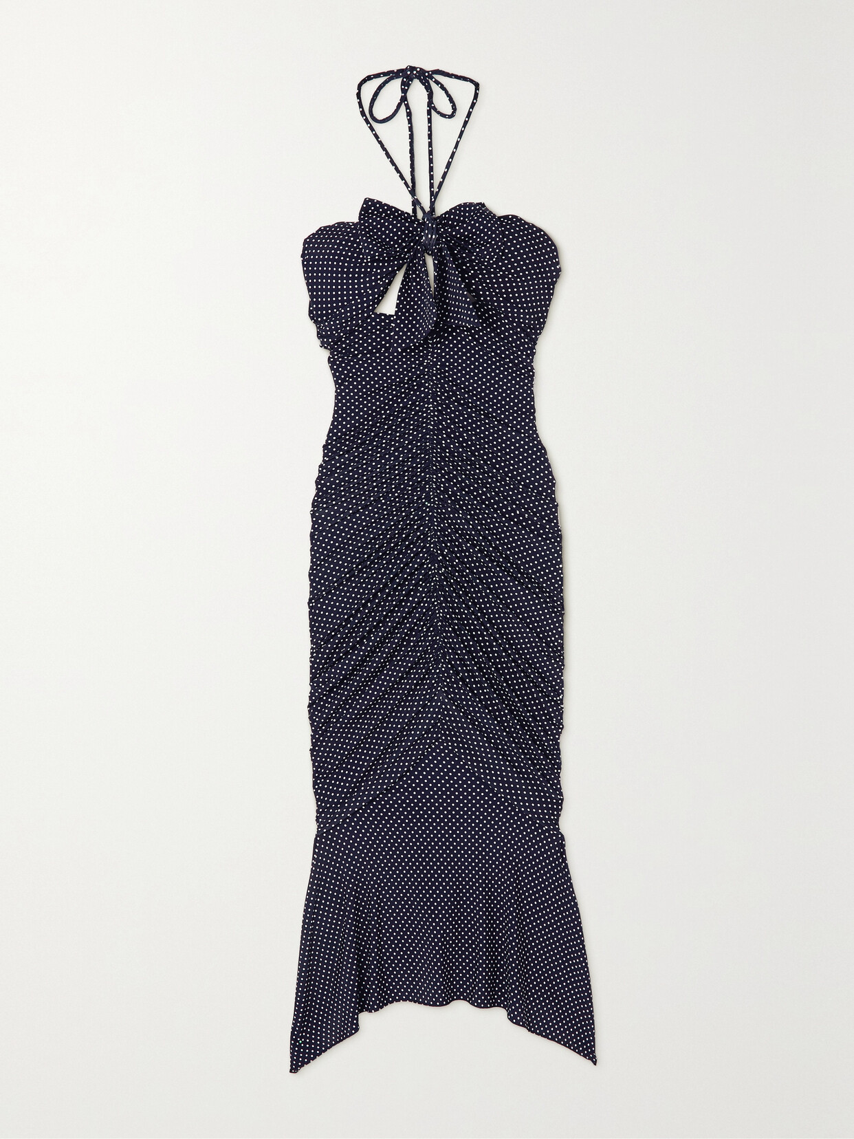 ALEXANDRE VAUTHIER TWIST-FRONT POLKA-DOT STRETCH-JERSEY HALTERNECK MAXI DRESS