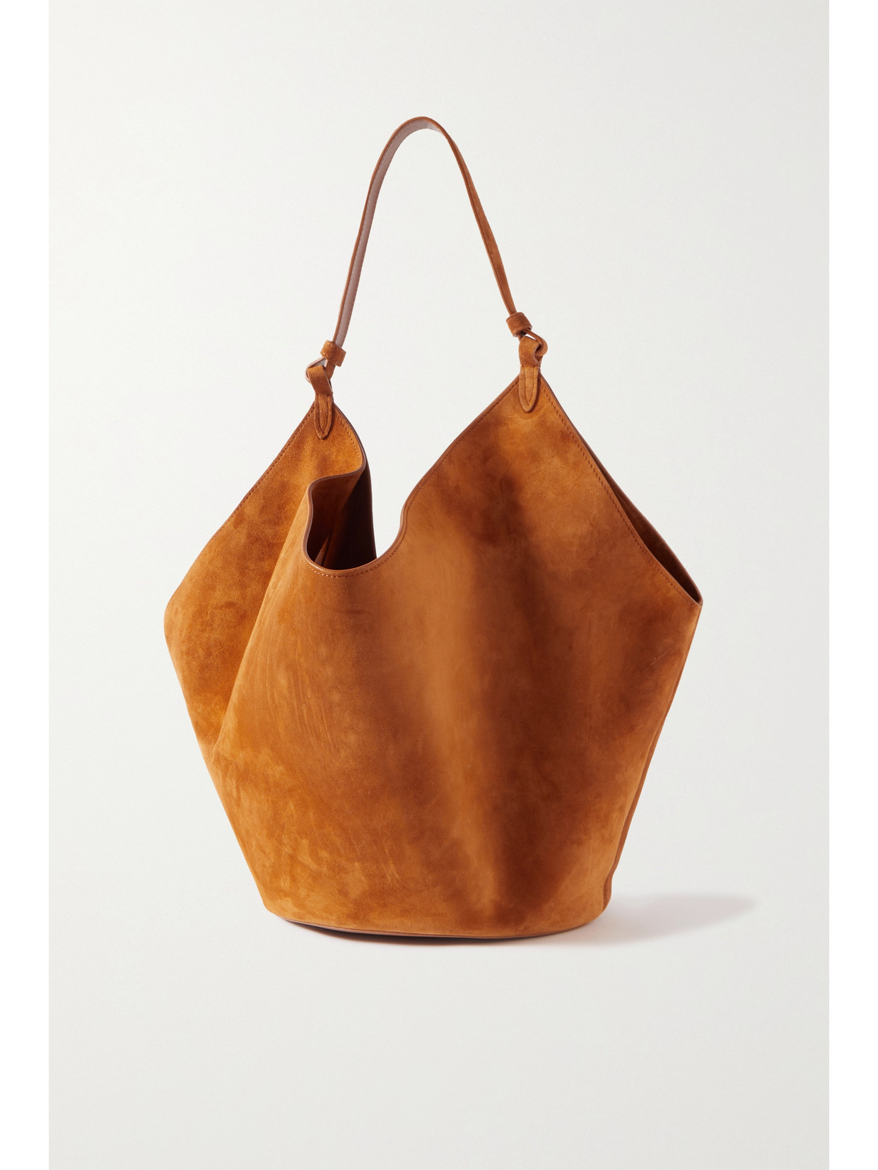 Shop Khaite Lotus Medium Suede Tote In Brown