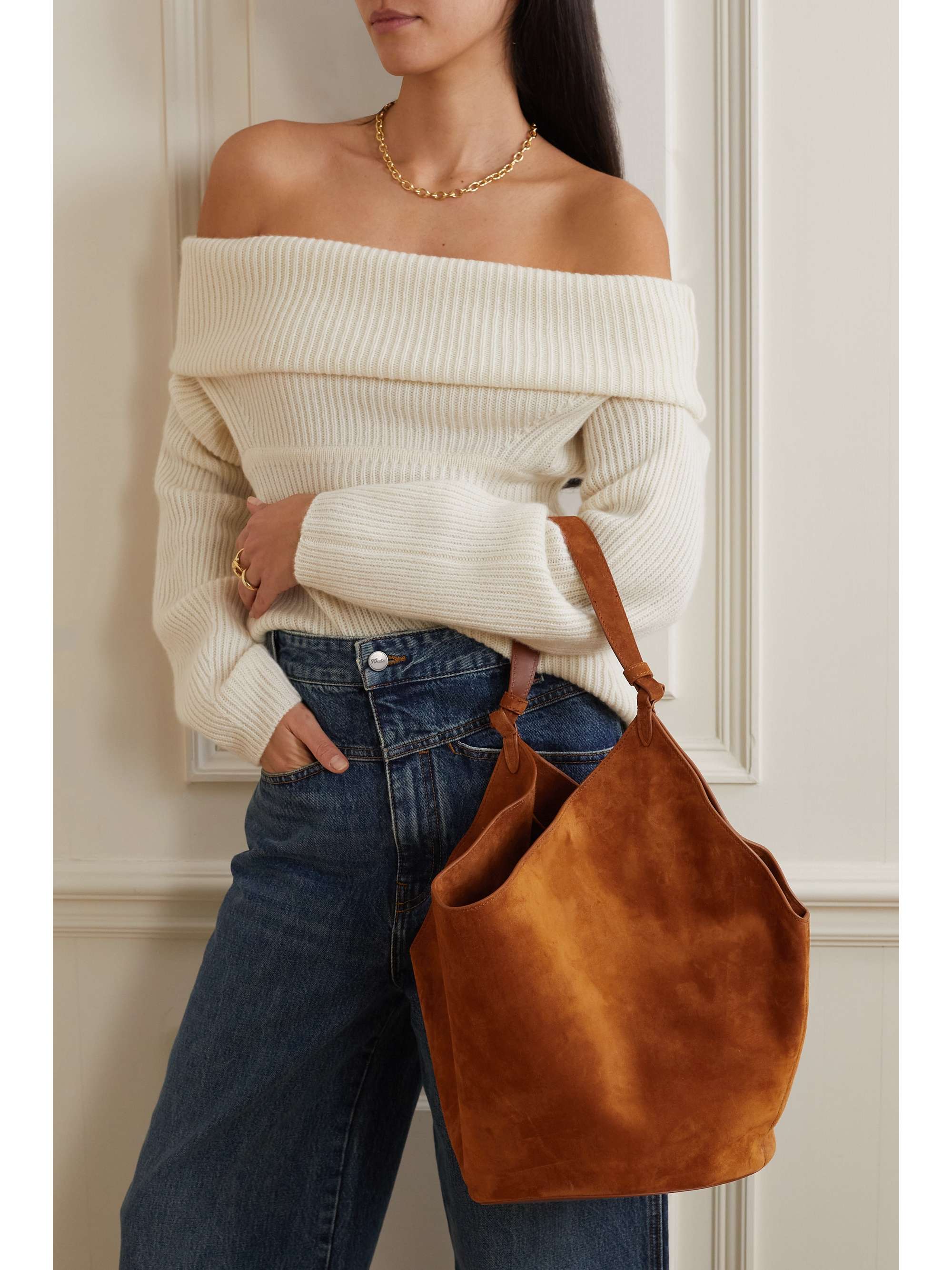 KHAITE Lotus medium suede tote