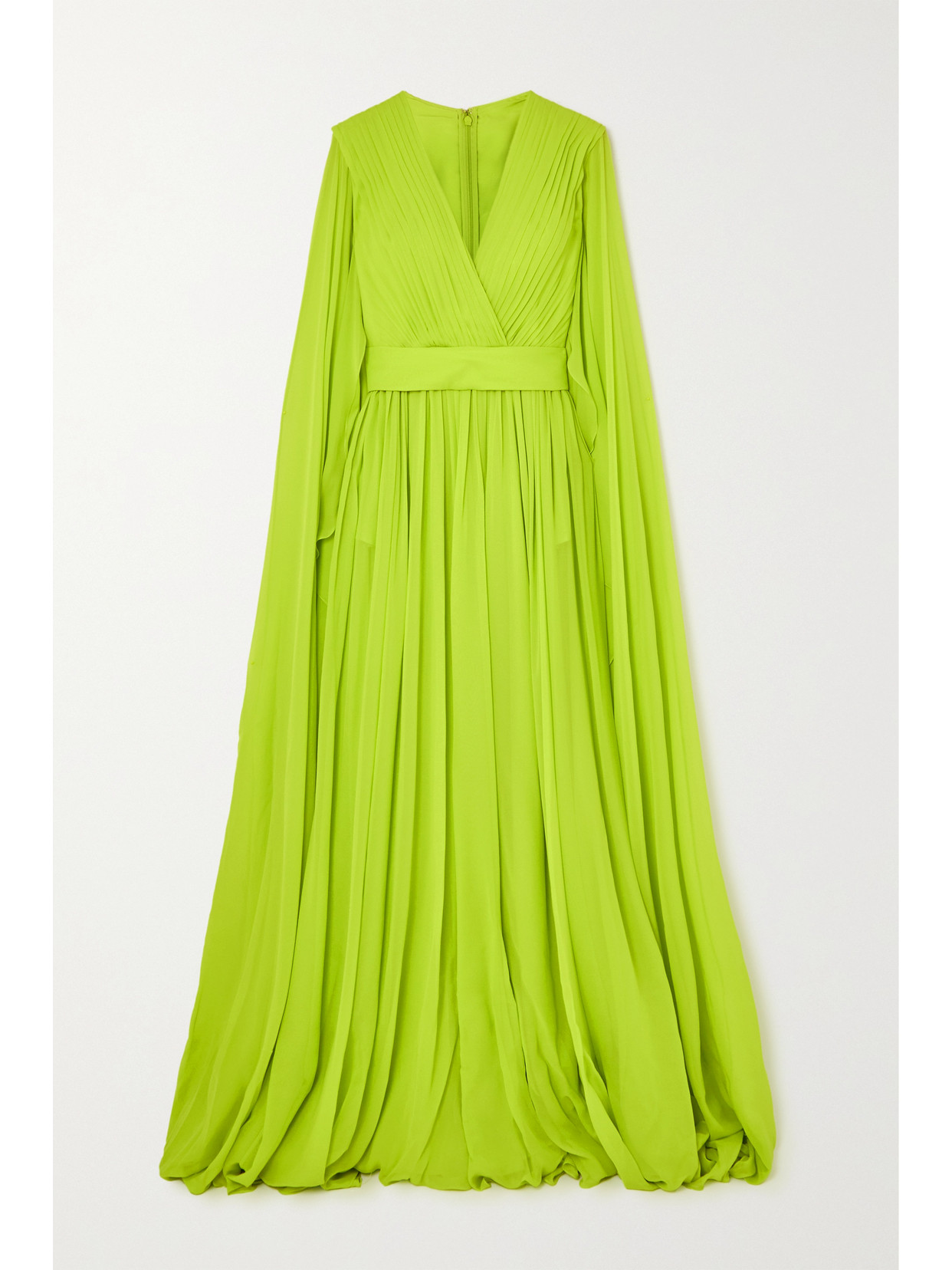 Elie Saab - Cape-effect Pleated Silk Crepe De Chine Gown - Yellow