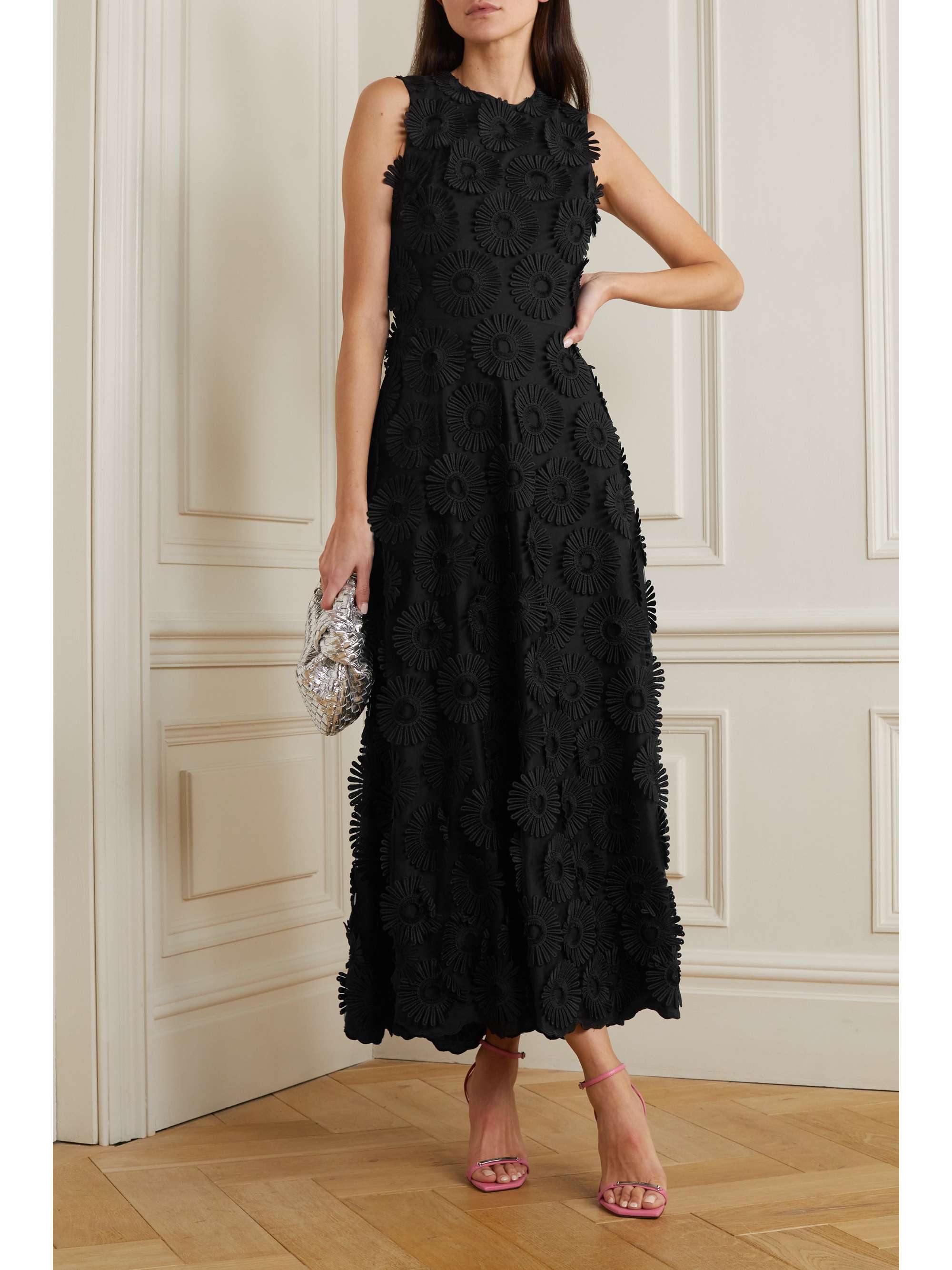 ELIE SAAB Appliquéd cotton-blend tulle maxi dress