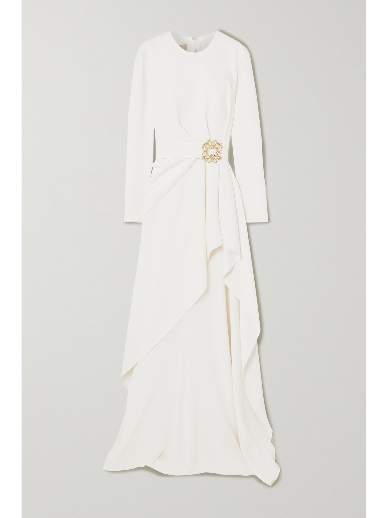 Elie Saab - Asymmetric Embellished Draped Crepe Gown - White