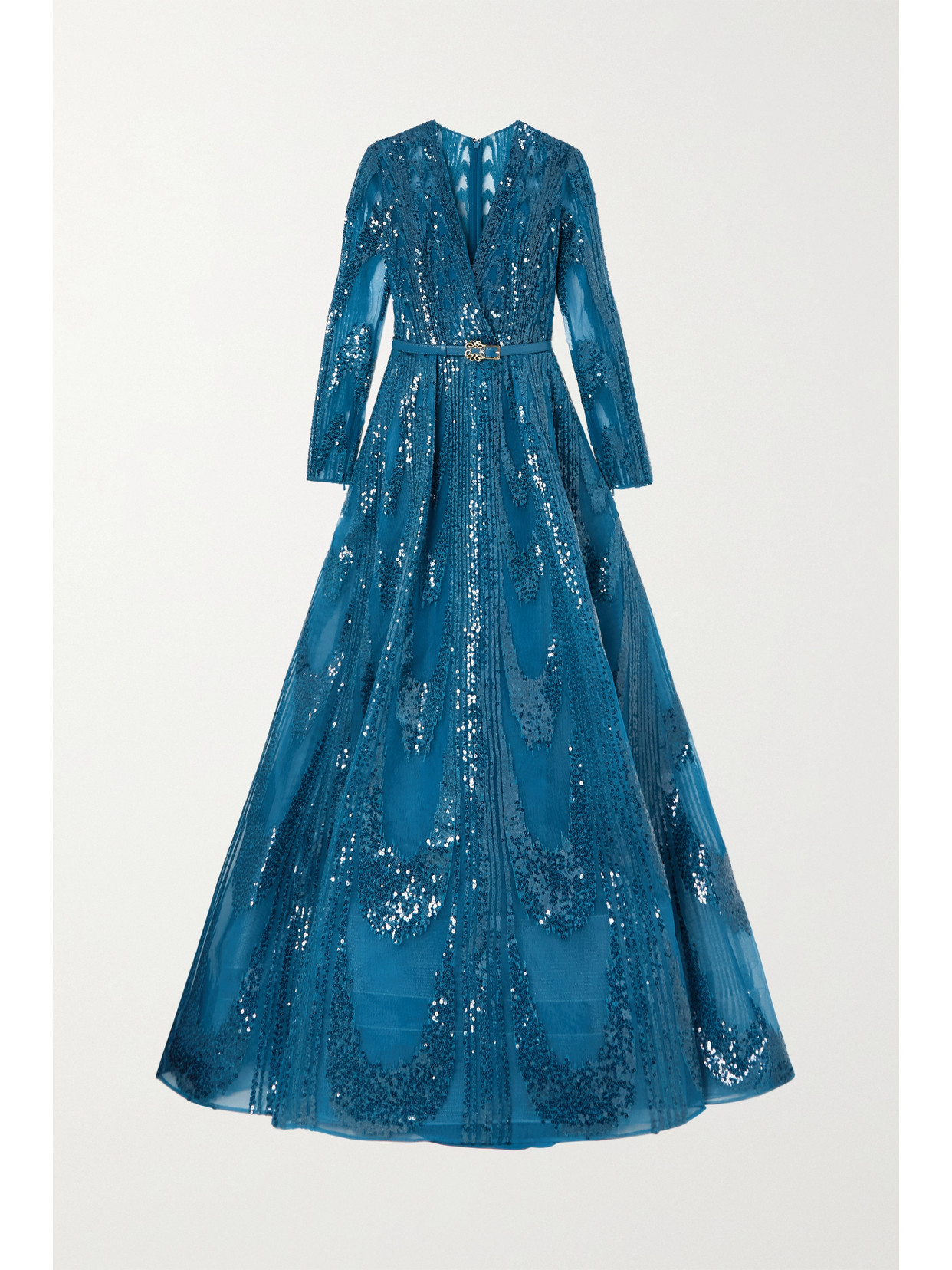 Elie Saab - Belted Sequined Tulle Gown - Blue