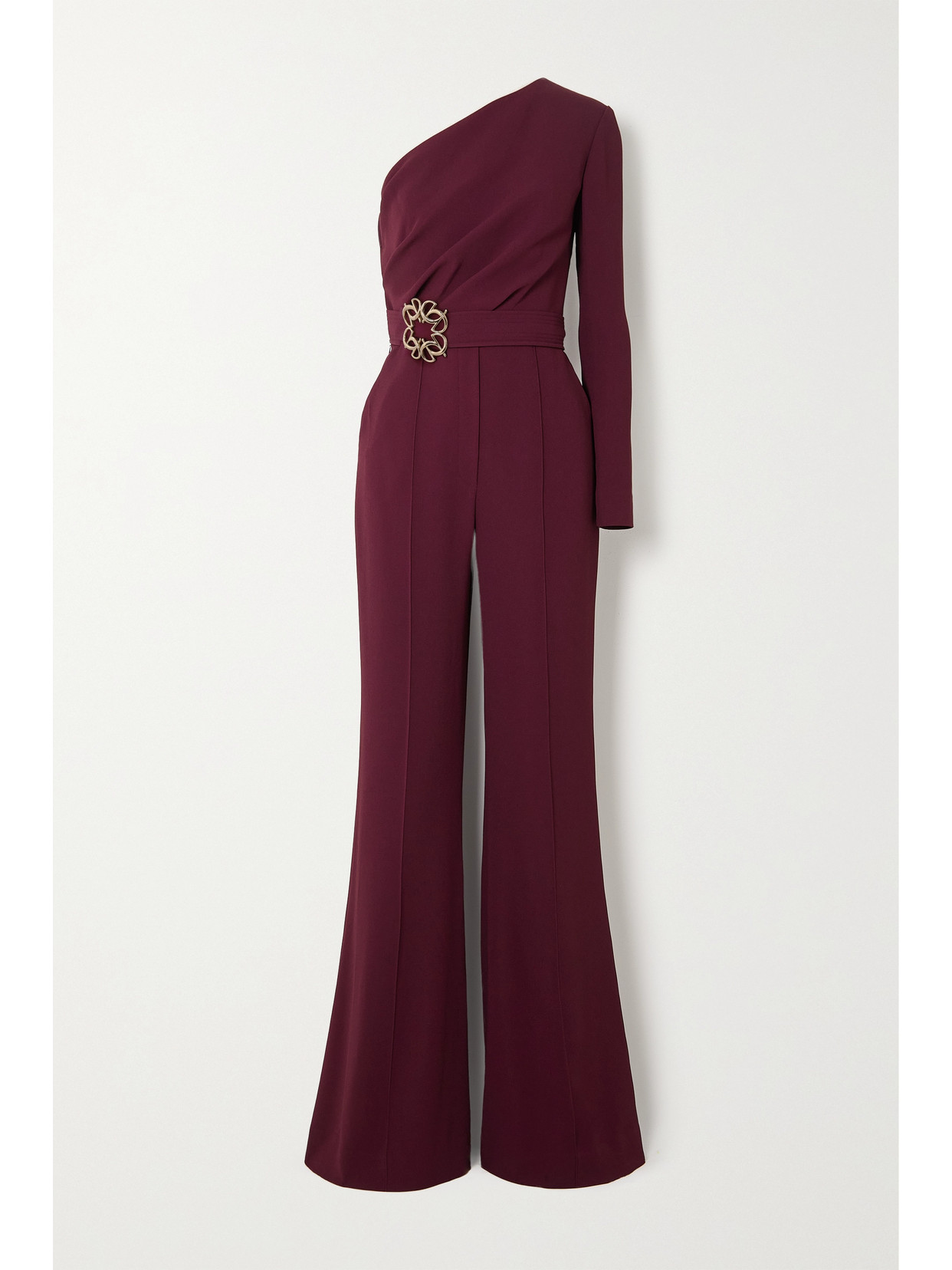 ELIE SAAB ONE-SHOULDER EMBELLISHED STRETCH-CREPE JUMPSUIT