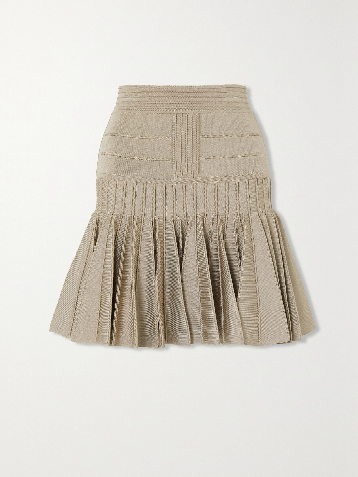 Balmain - Pleated Paneled Knitted Mini Skirt - Neutrals