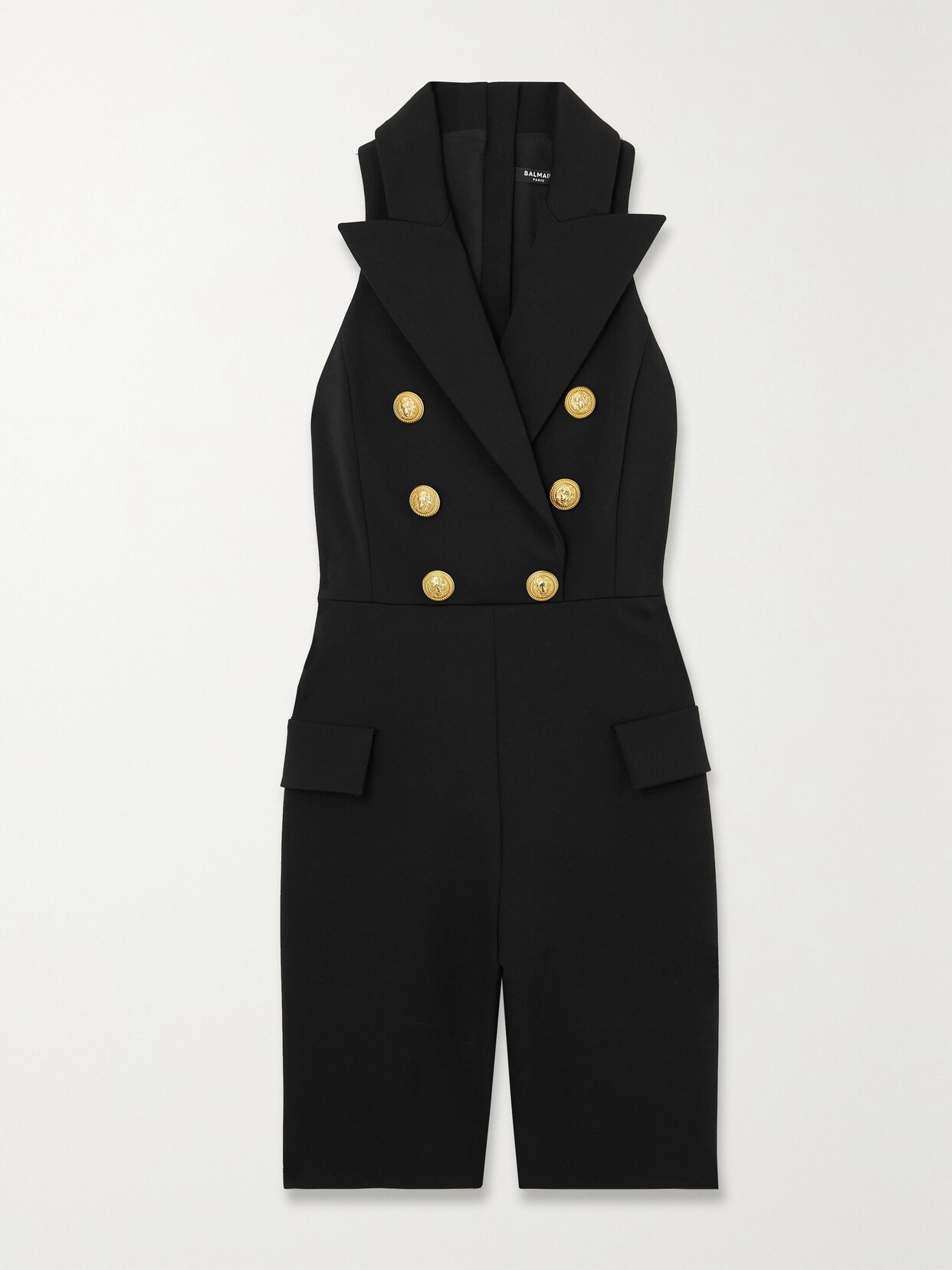 Balmain - Button-embellished Stretch Cotton-blend Playsuit - Black