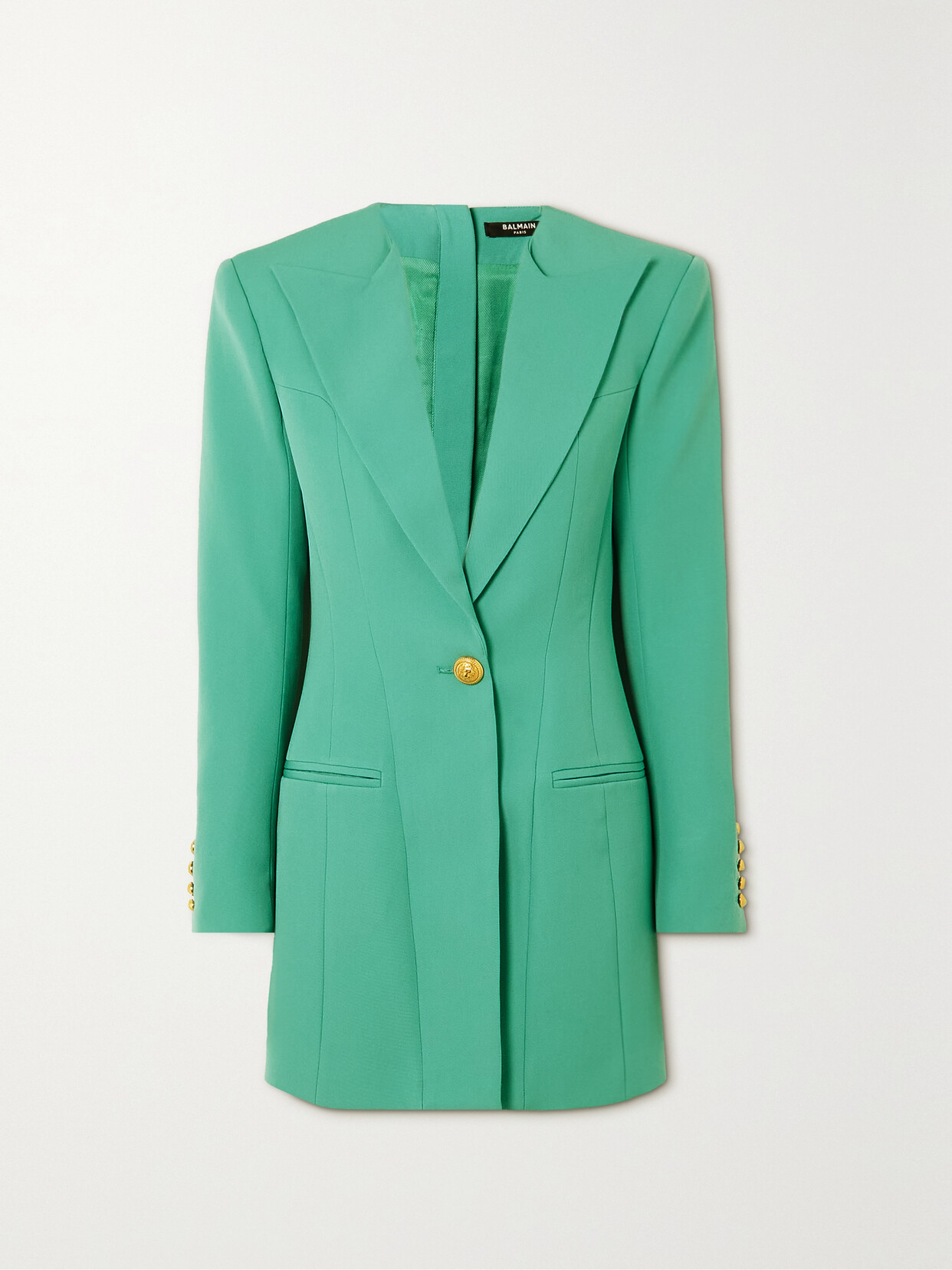 Balmain - Button-embellished Wool Mini Dress - Blue