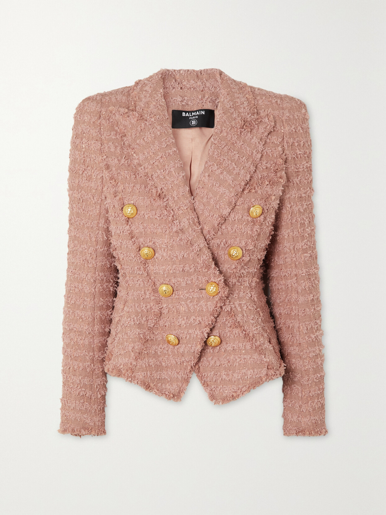 Balmain - Double-breasted Cotton-blend Bouclé Blazer - Pink