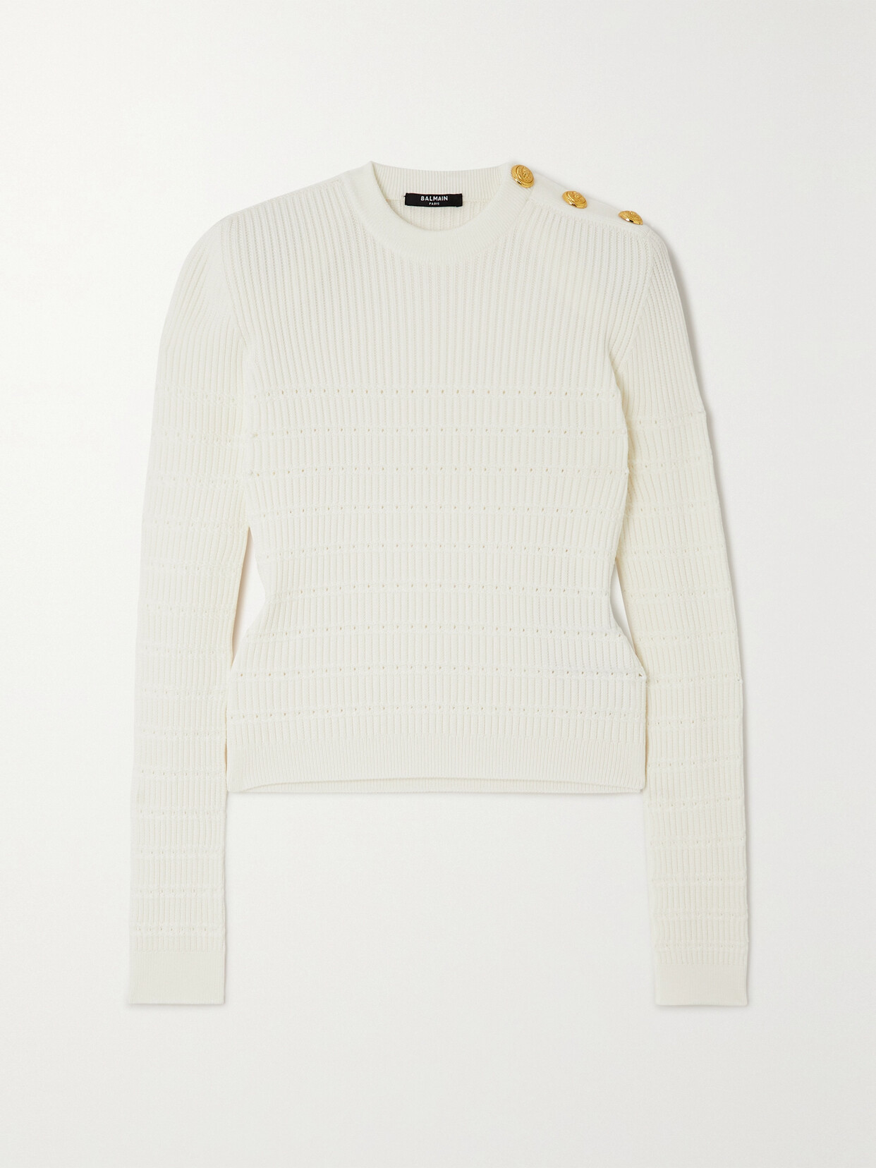 Balmain - Button-embellished Ribbed-knit Sweater - White