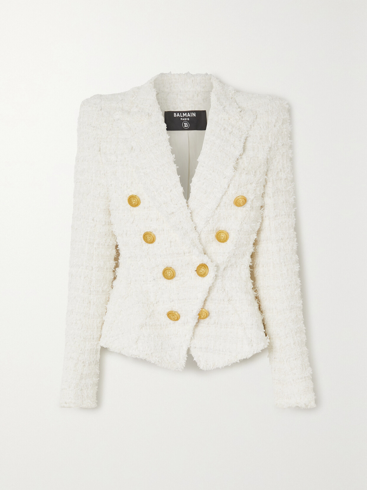 Balmain - Double-breasted Metallic Cotton-blend Bouclé Blazer - White