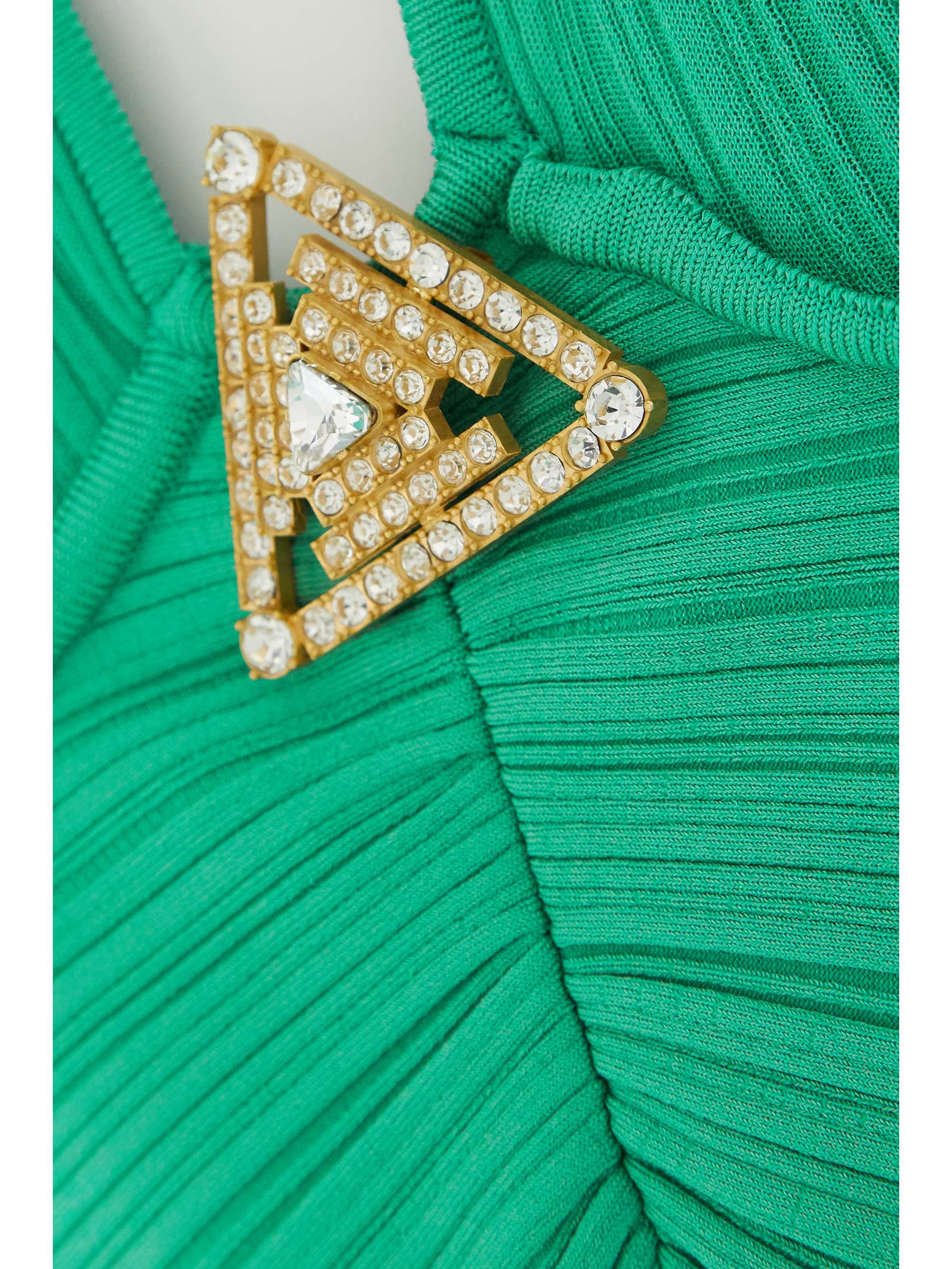 BALMAIN 带缀饰挂脖细褶针织礼服
