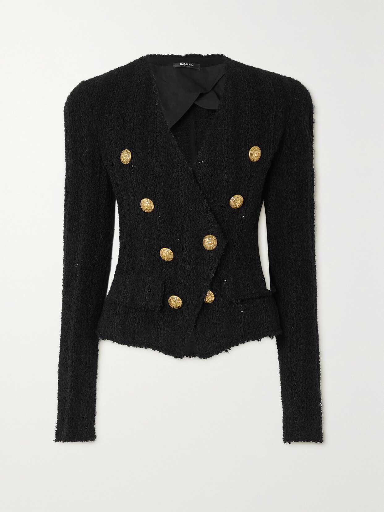 Balmain - Double-breasted Sequin-embellished Bouclé-tweed Blazer - Black