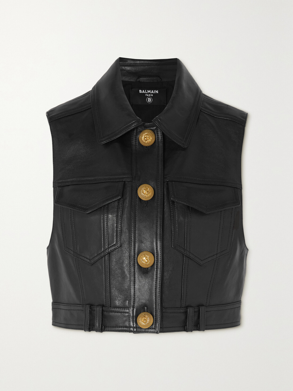 Balmain - Button-embellished Leather Vest - Black