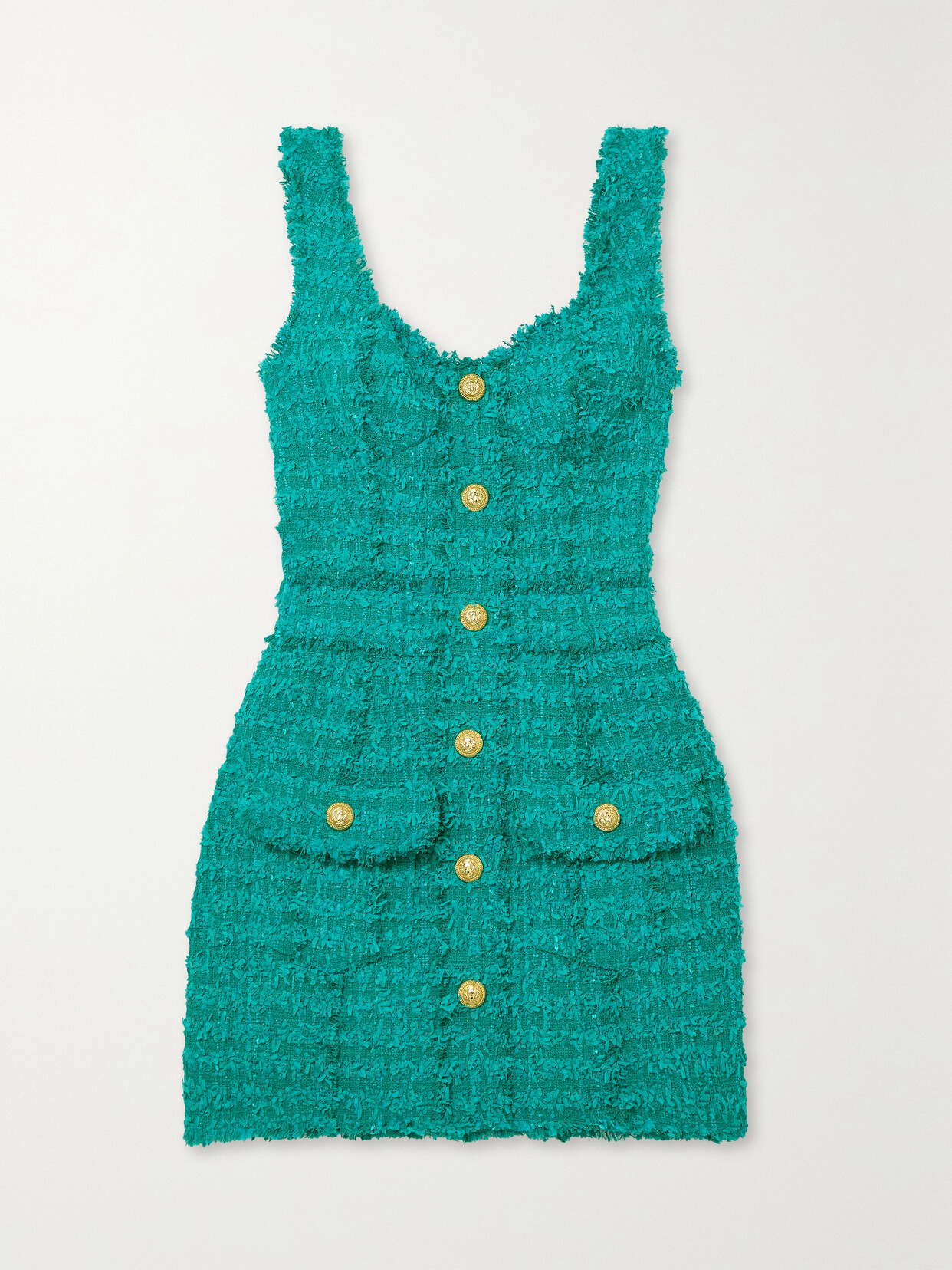 Balmain - Embellished Cotton-blend Bouclé Mini Dress - Blue