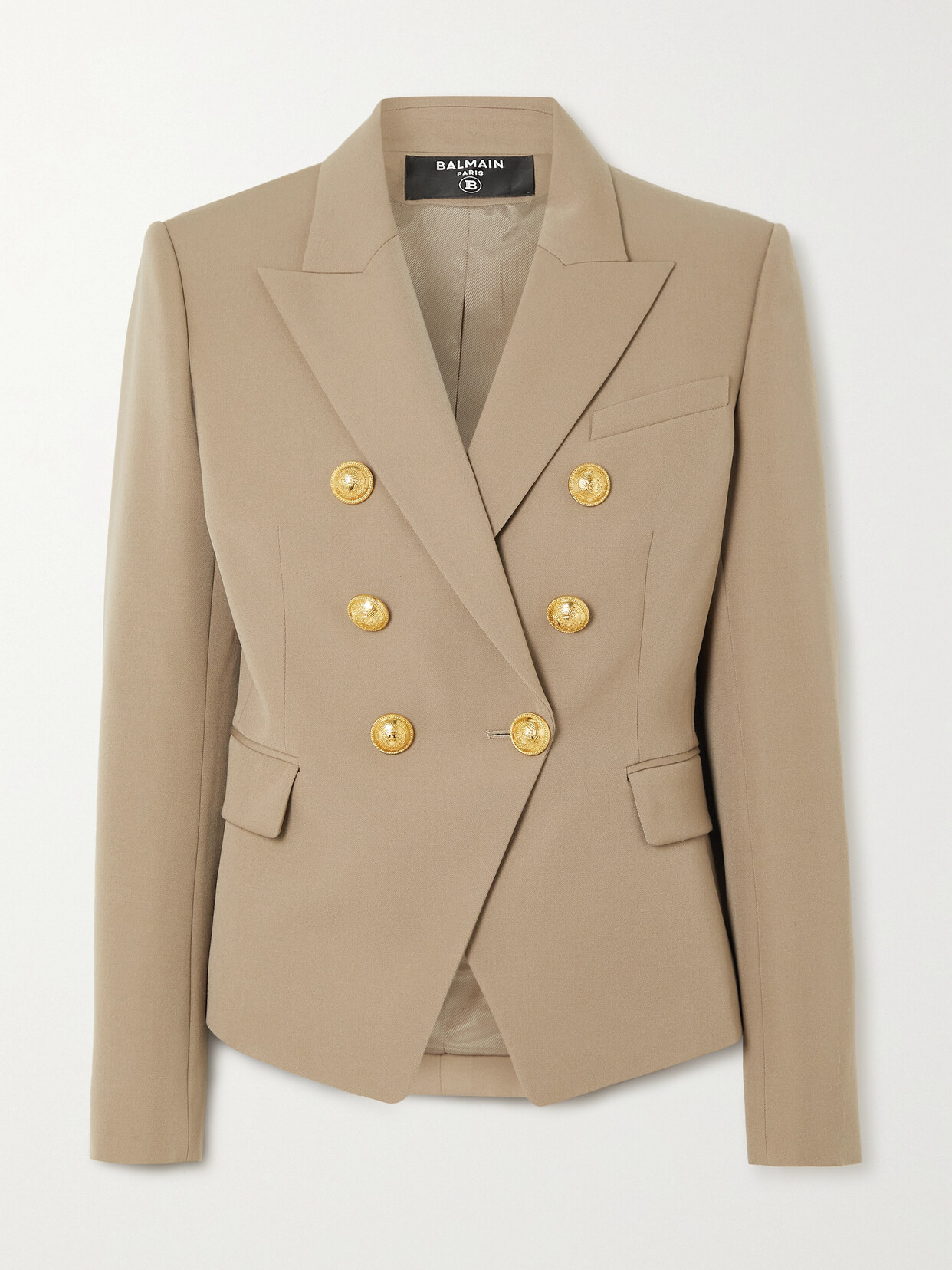 Balmain - Double-breasted Grain De Poudre Wool Blazer - Brown