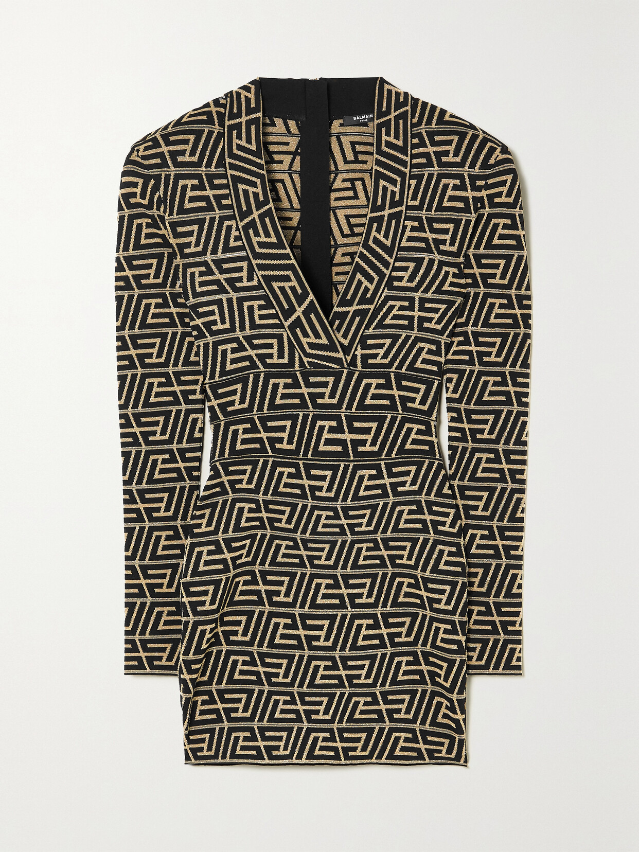 Balmain Metallic Jacquard-knit Mini Dress - Black