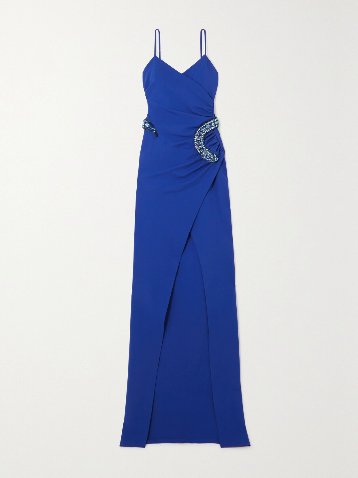 Balmain - Embellished Gathered Wrap-effect Stretch-jersey Maxi Dress - Blue