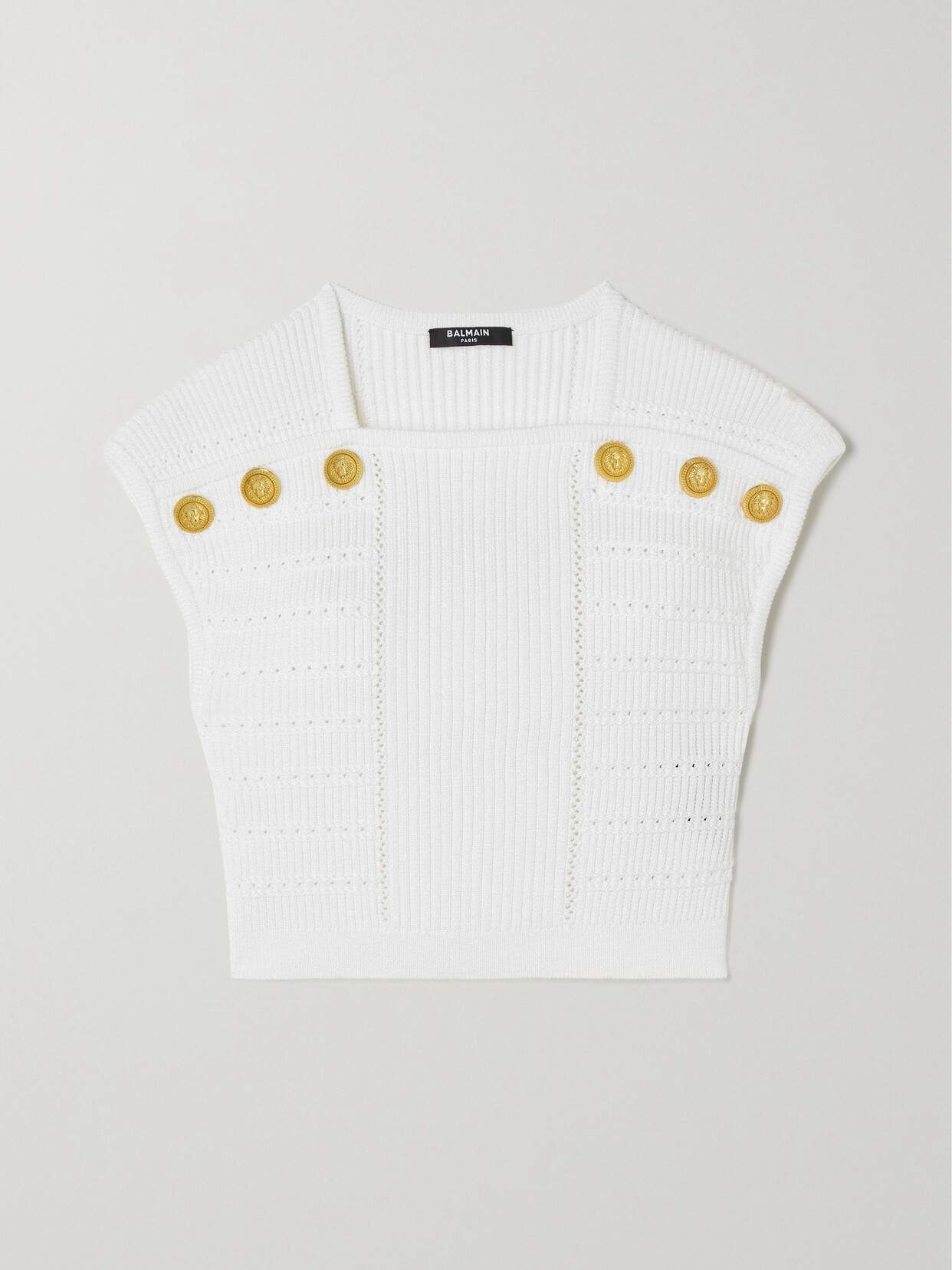 Balmain - Cropped Button-embellished Ribbed-knit Top - White
