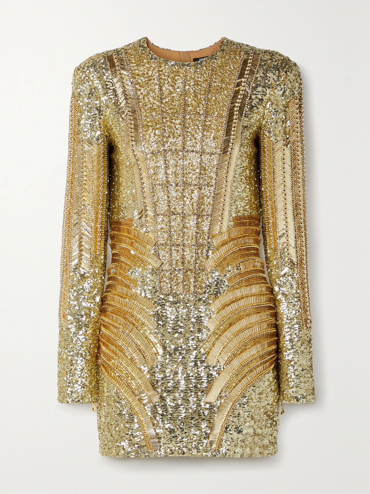 Balmain - Embellished Stretch-silk Tulle Mini Dress - Gold