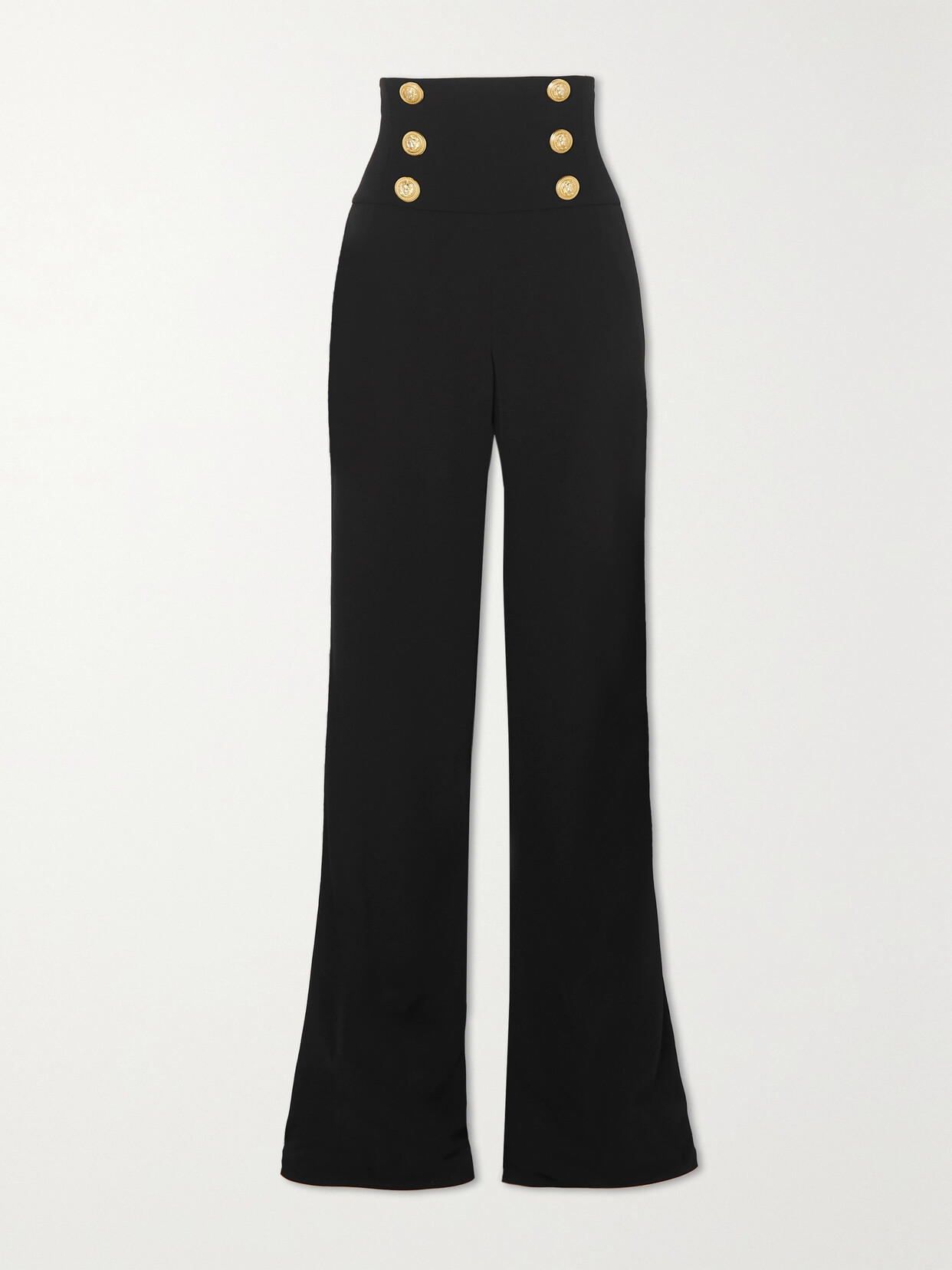 Balmain - Button-embellished Crepe Wide-leg Pants - Black