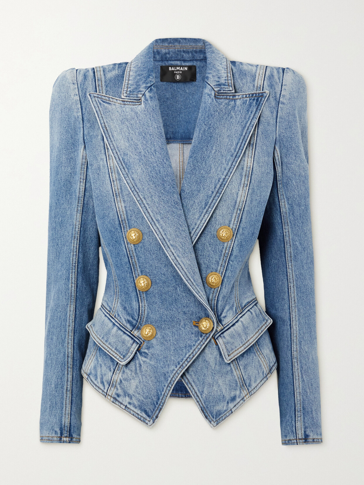 Balmain - Double-breasted Denim Blazer - Blue