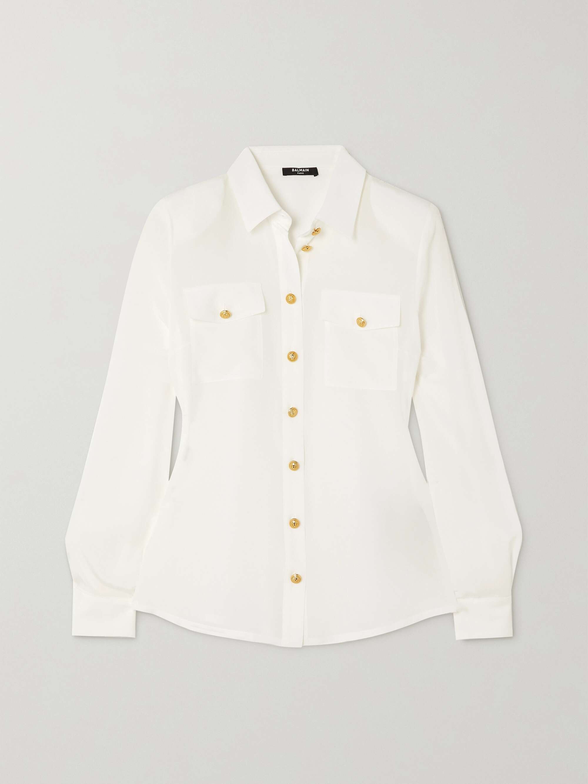 BALMAIN Button-embellished silk crepe de chine shirt | NET-A-PORTER