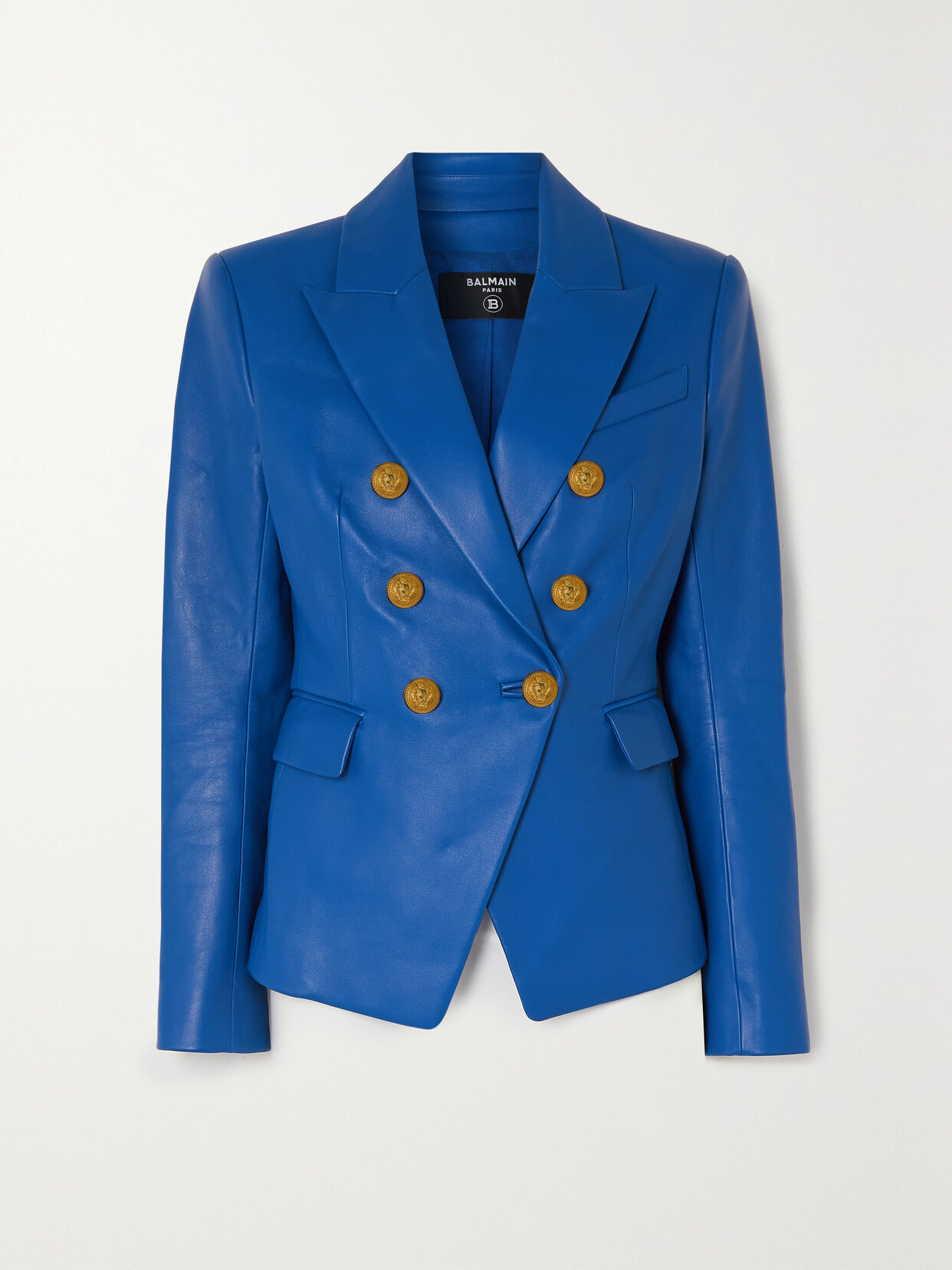 Balmain - Double-breasted Leather Blazer - Blue