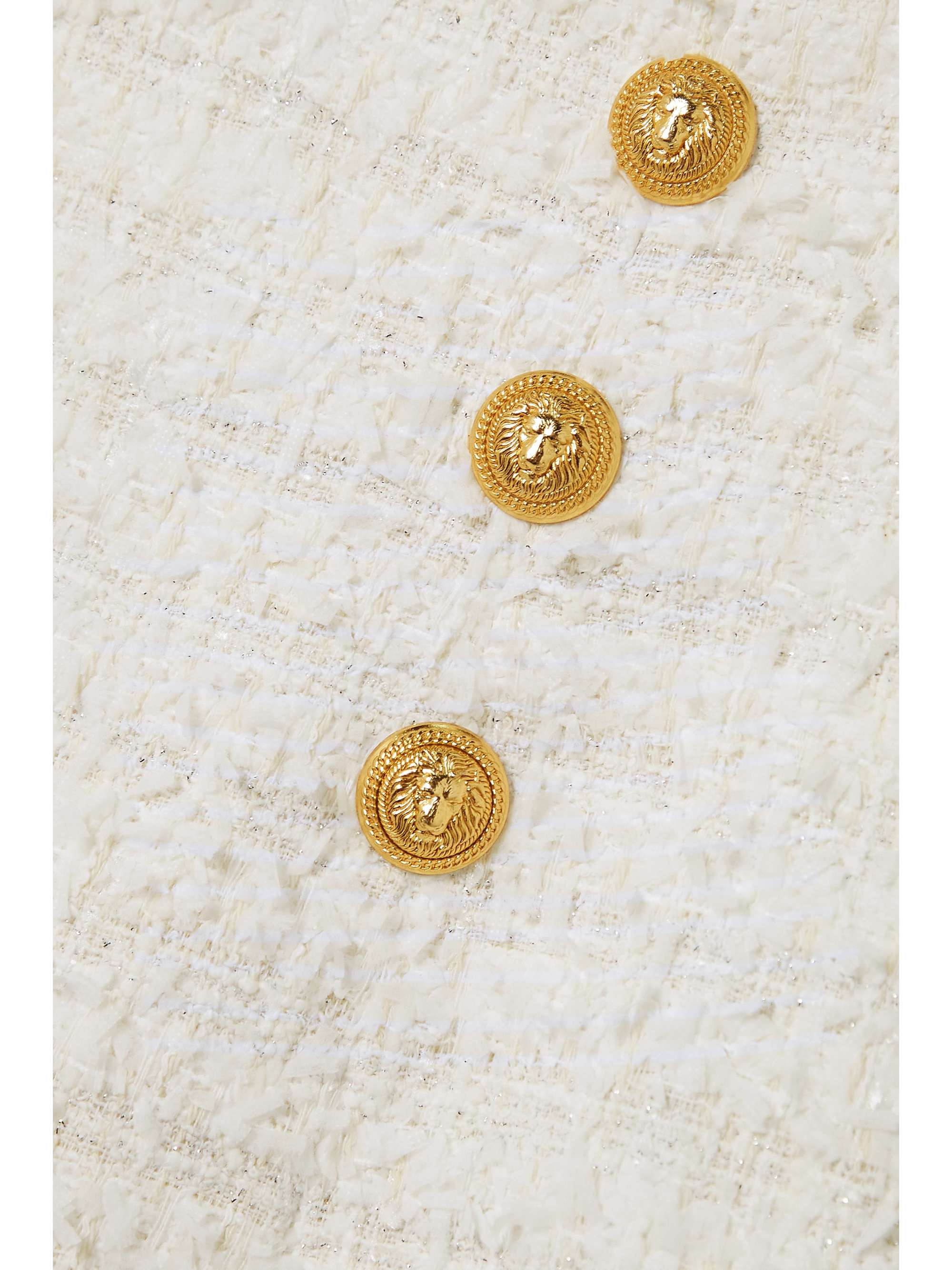 BALMAIN Button-embellished metallic cotton-blend tweed mini skirt
