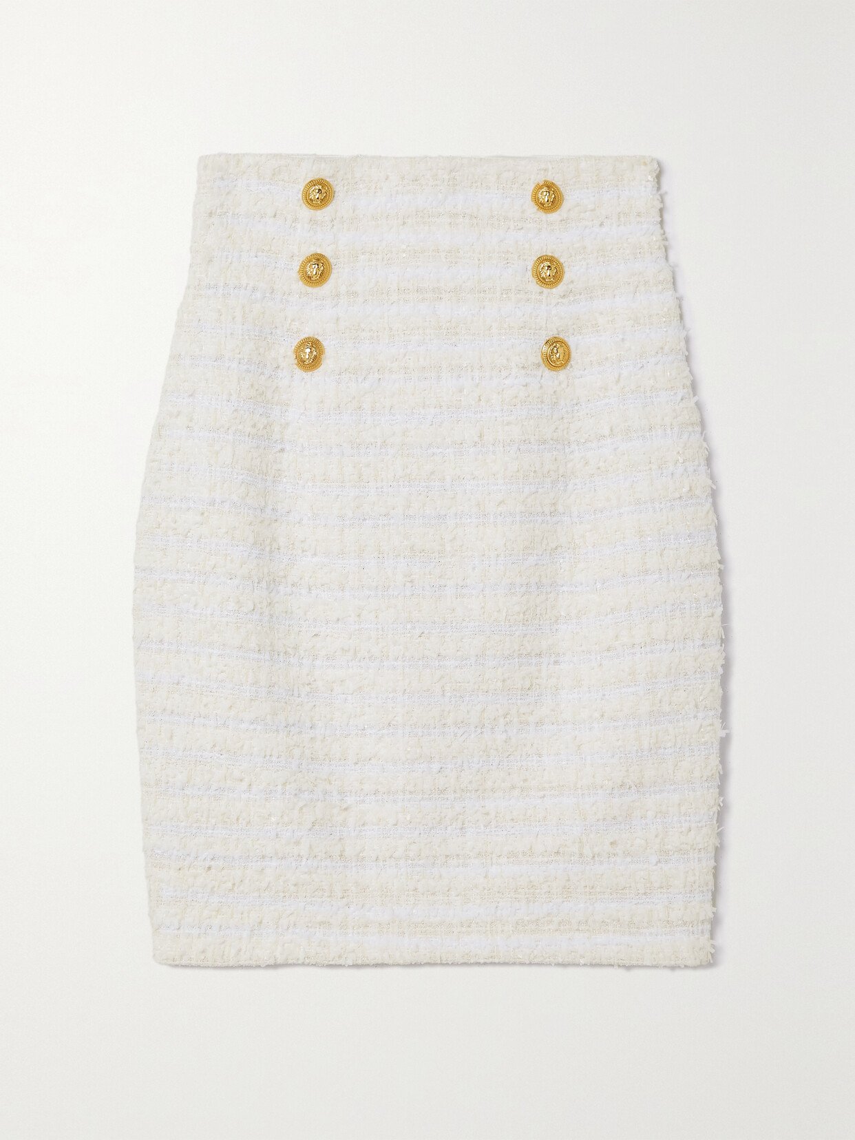 Balmain - Button-embellished Metallic Cotton-blend Tweed Mini Skirt - White