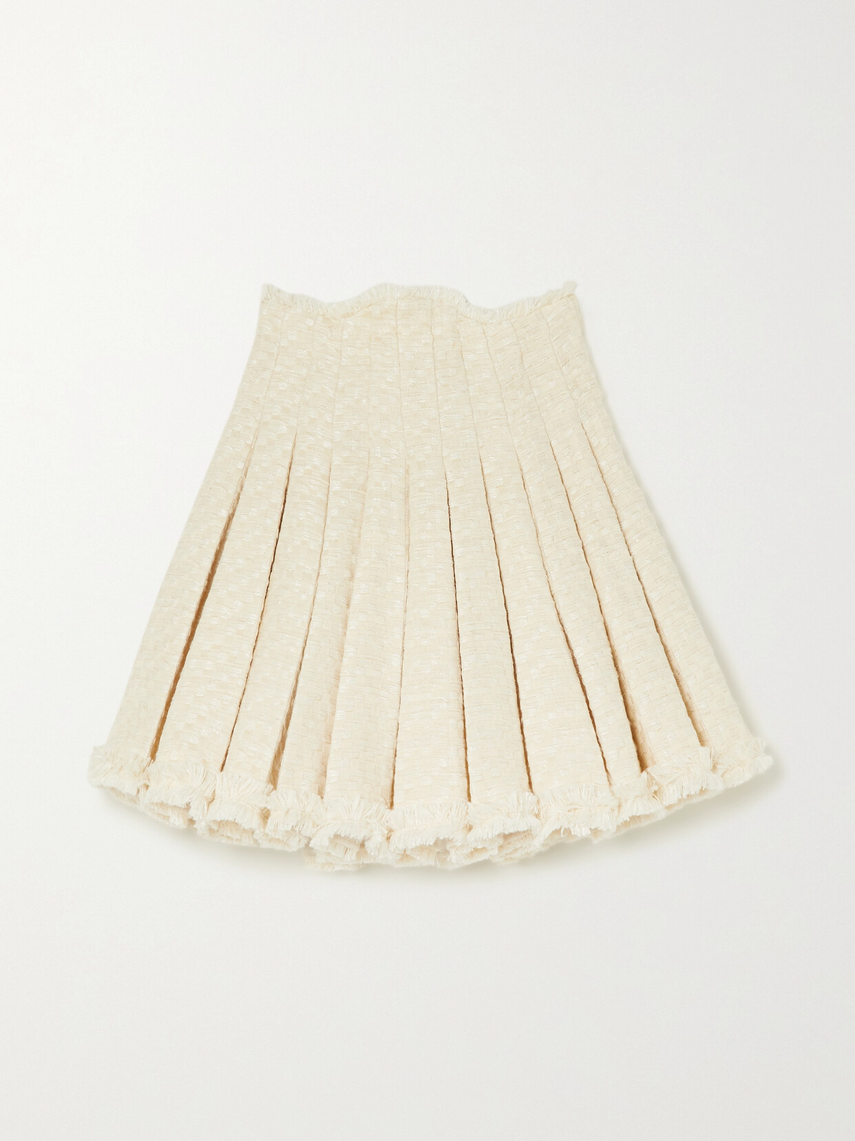 Balmain - Frayed Pleated Cotton-blend Tweed Mini Skirt - Off-white