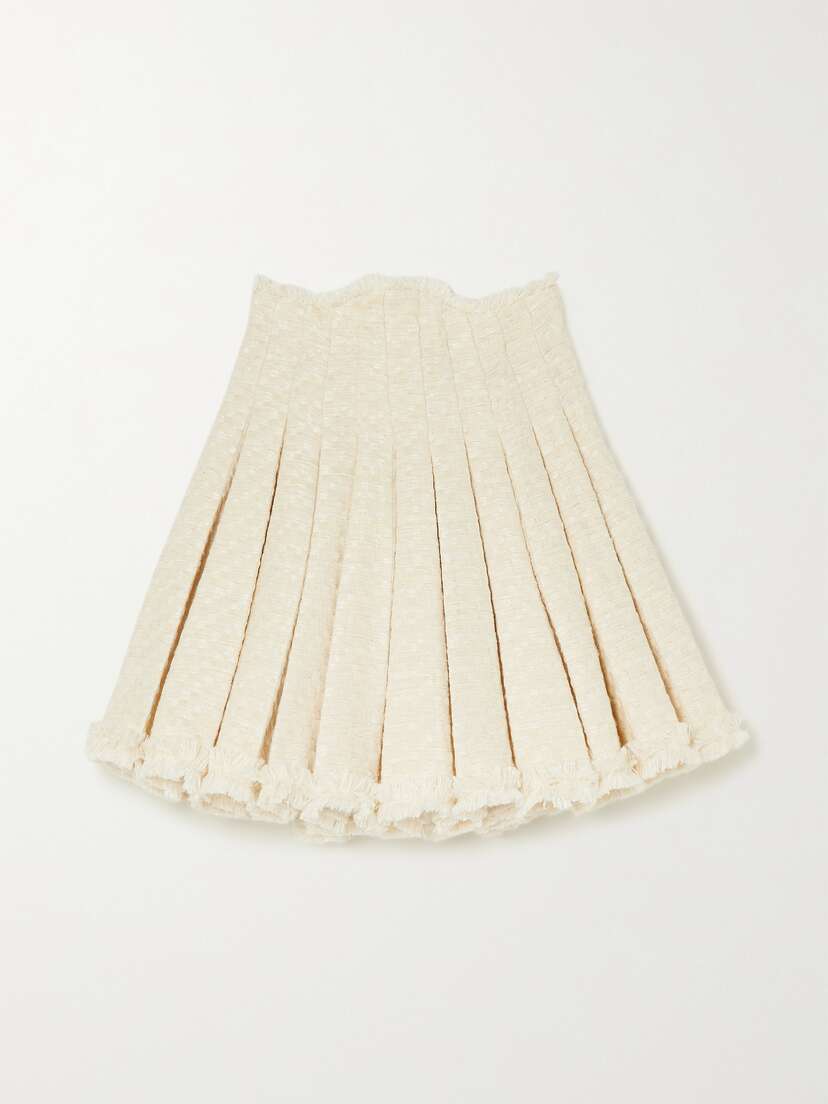 Balmain Frayed Pleated Cotton-blend Tweed Mini Skirt