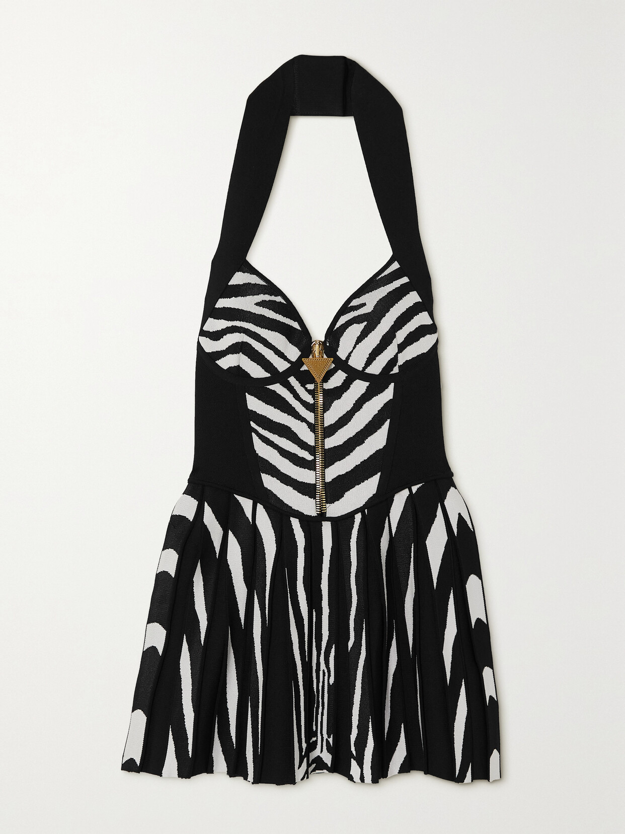 Balmain - Zebra-jacquard Zip-embellished Ribbed-knit Mini Dress - Animal print