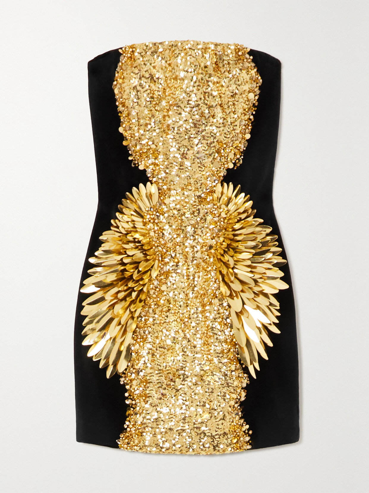 Balmain - Strapless Embellished Cotton-velvet Mini Dress - Gold