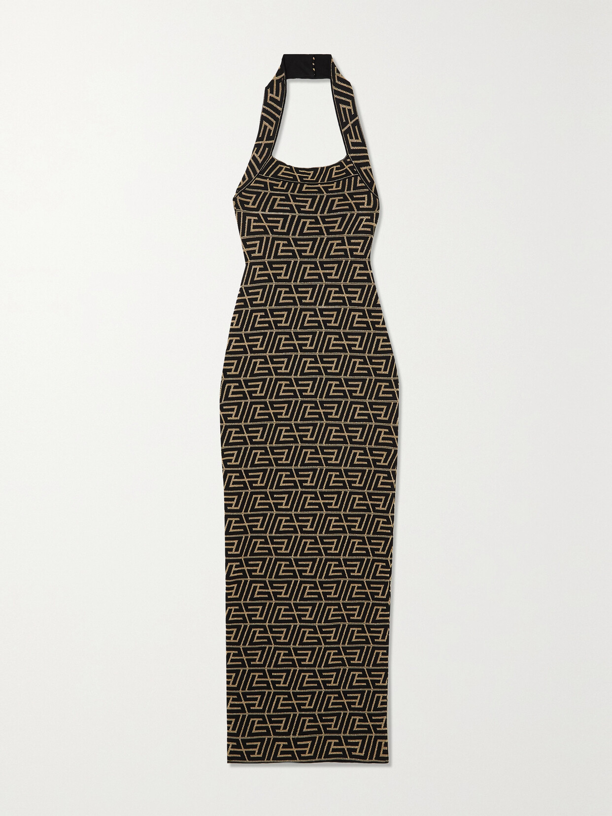 BALMAIN METALLIC HALTERNECK JACQUARD-KNIT MAXI DRESS