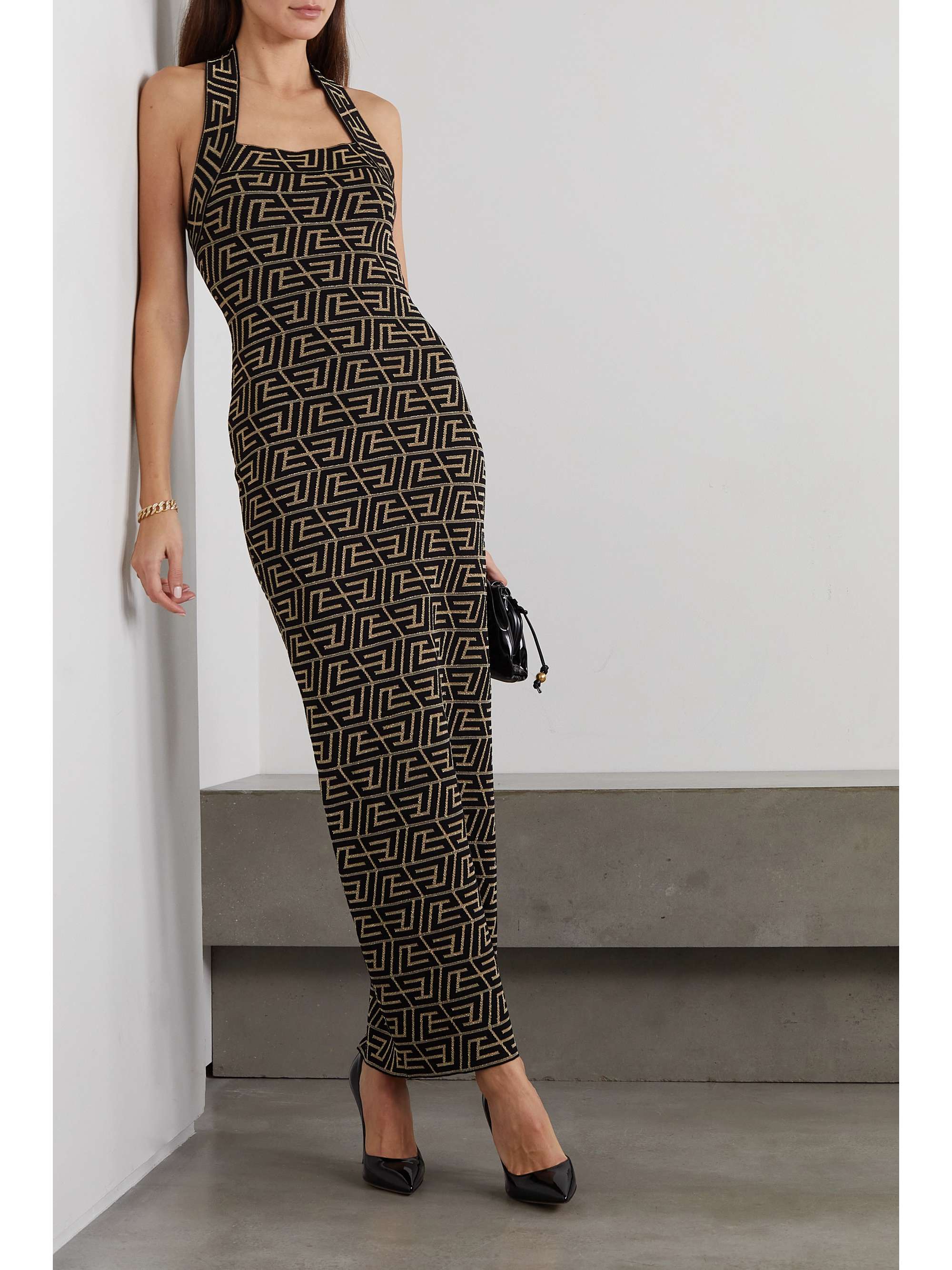 eftermiddag bison Fil BALMAIN Metallic halterneck jacquard-knit maxi dress | NET-A-PORTER