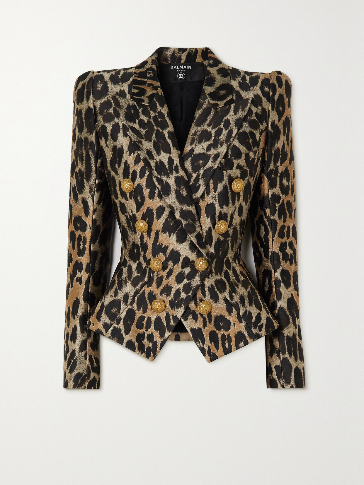 Balmain - Double-breasted Metallic Leopard-jacquard Blazer - Animal print