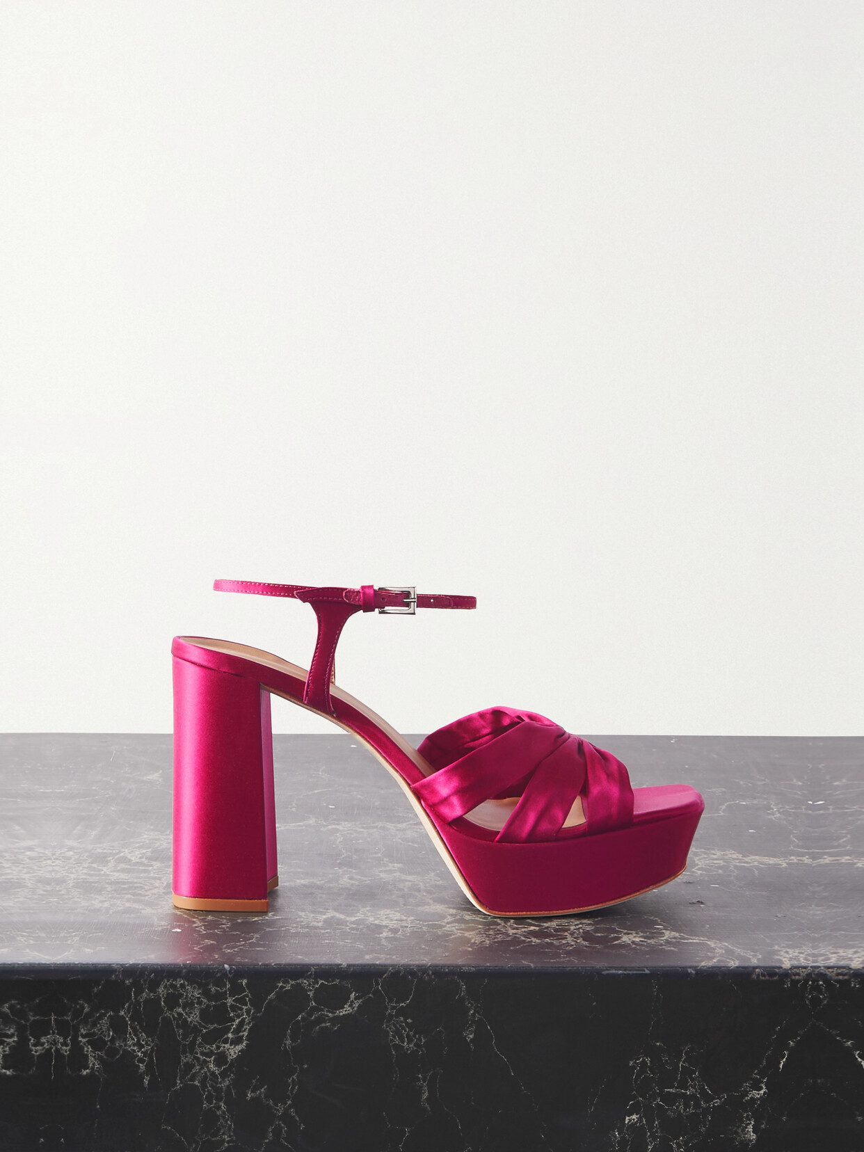 Reformation Monetta Satin Platform Sandals In Pink