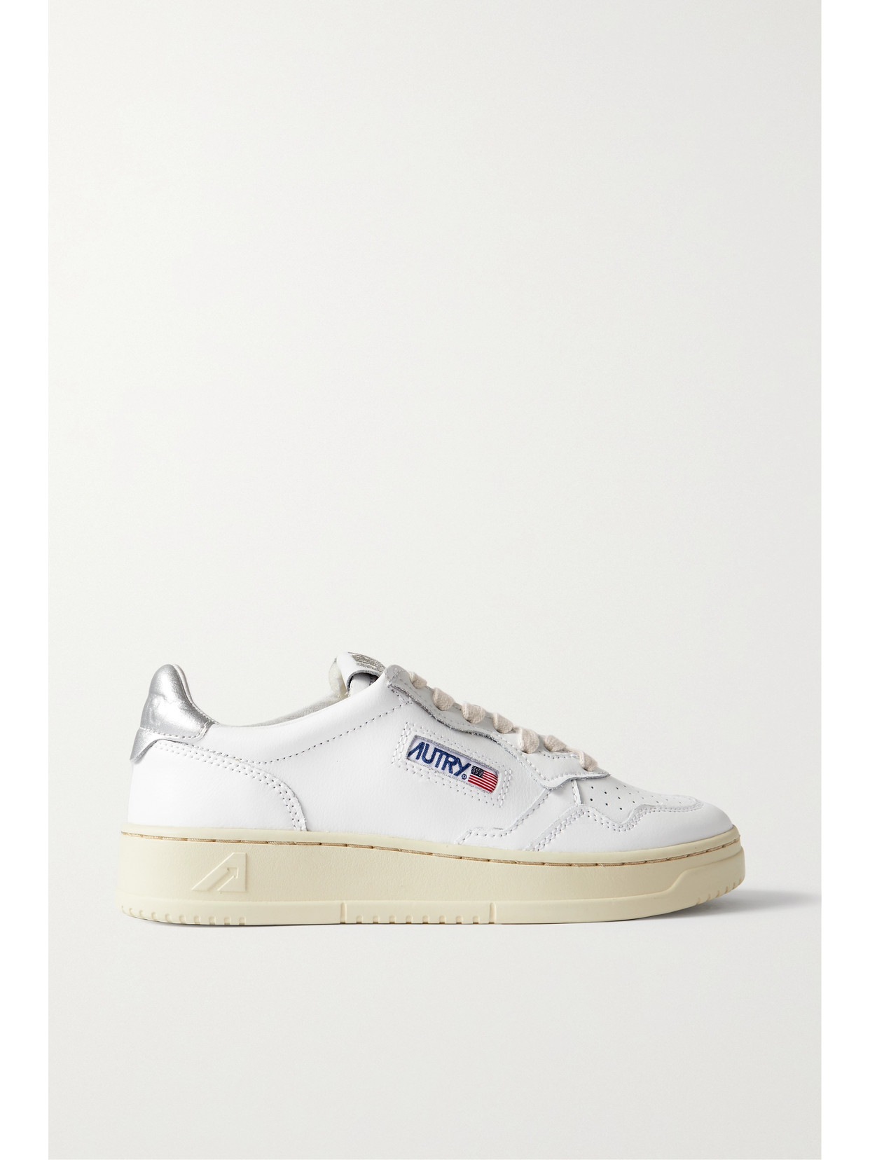 Autry Medalist Low Metallic Leather Sneakers In White