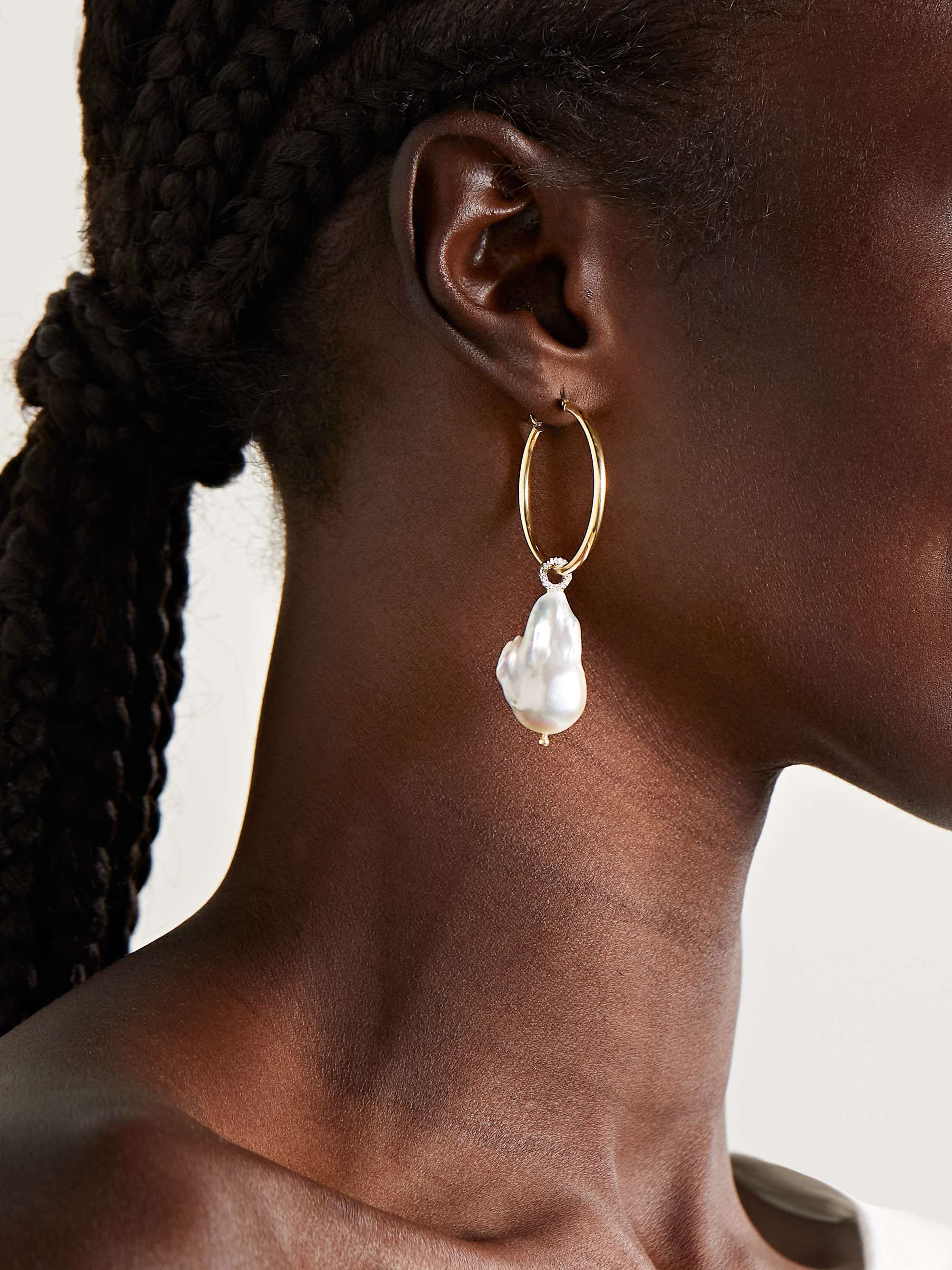 MATEO 14-karat gold, pearl and diamond earrings