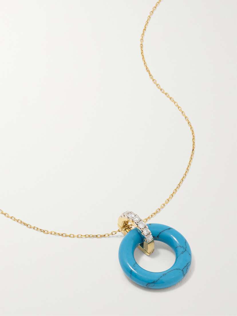 Mateo Donut 14-karat Gold, Turquoise And Diamond Necklace - - One size