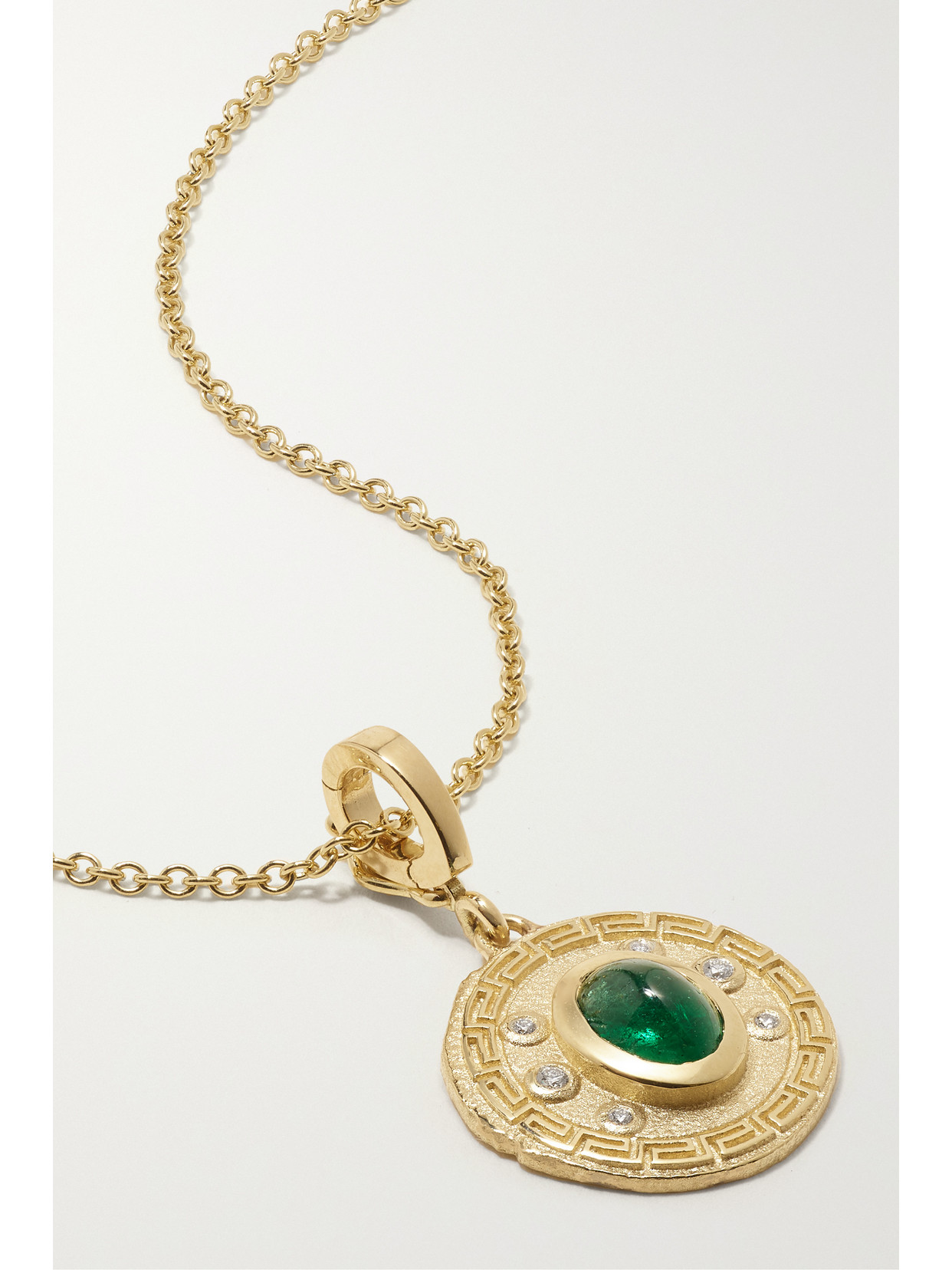 Azlee 18-karat Gold, Emerald And Diamond Necklace In Green