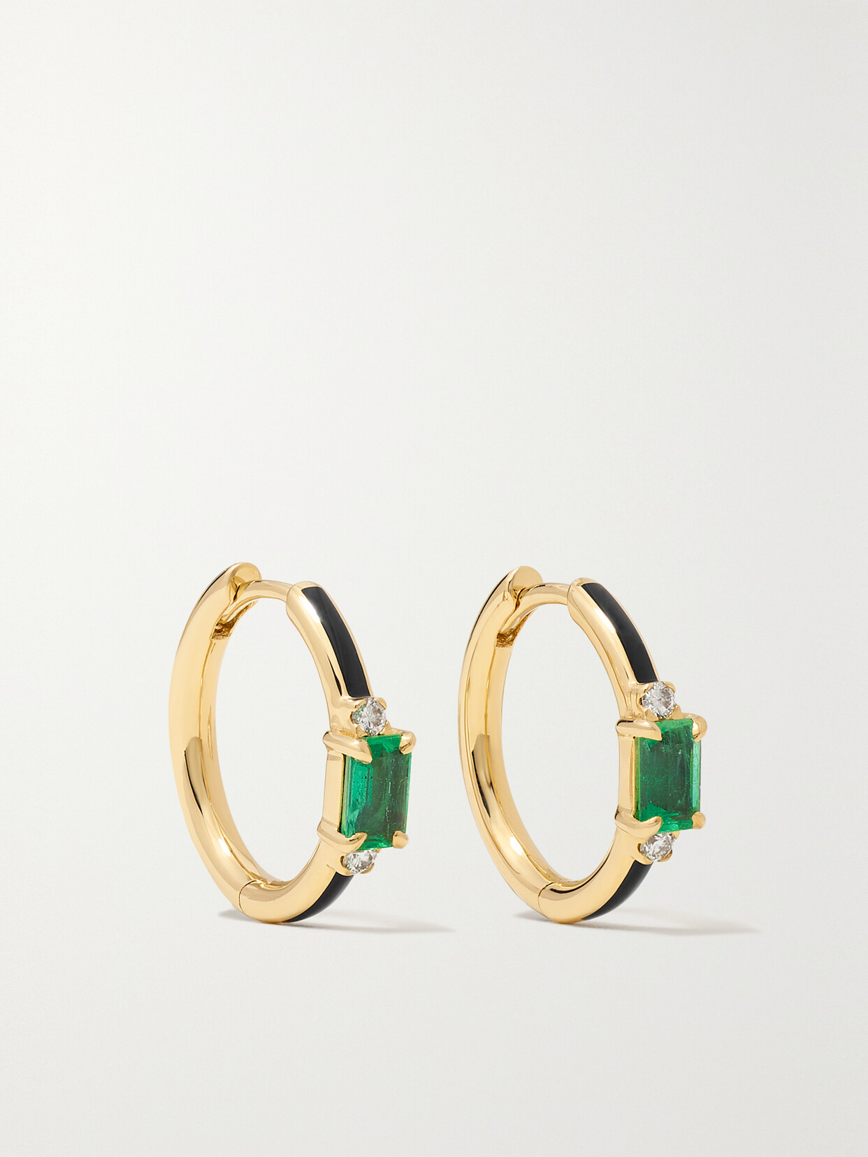 State Property - Parameswara Enchantress 18-karat Gold, Enamel, Emerald And Diamond Hoop Earrings - one size