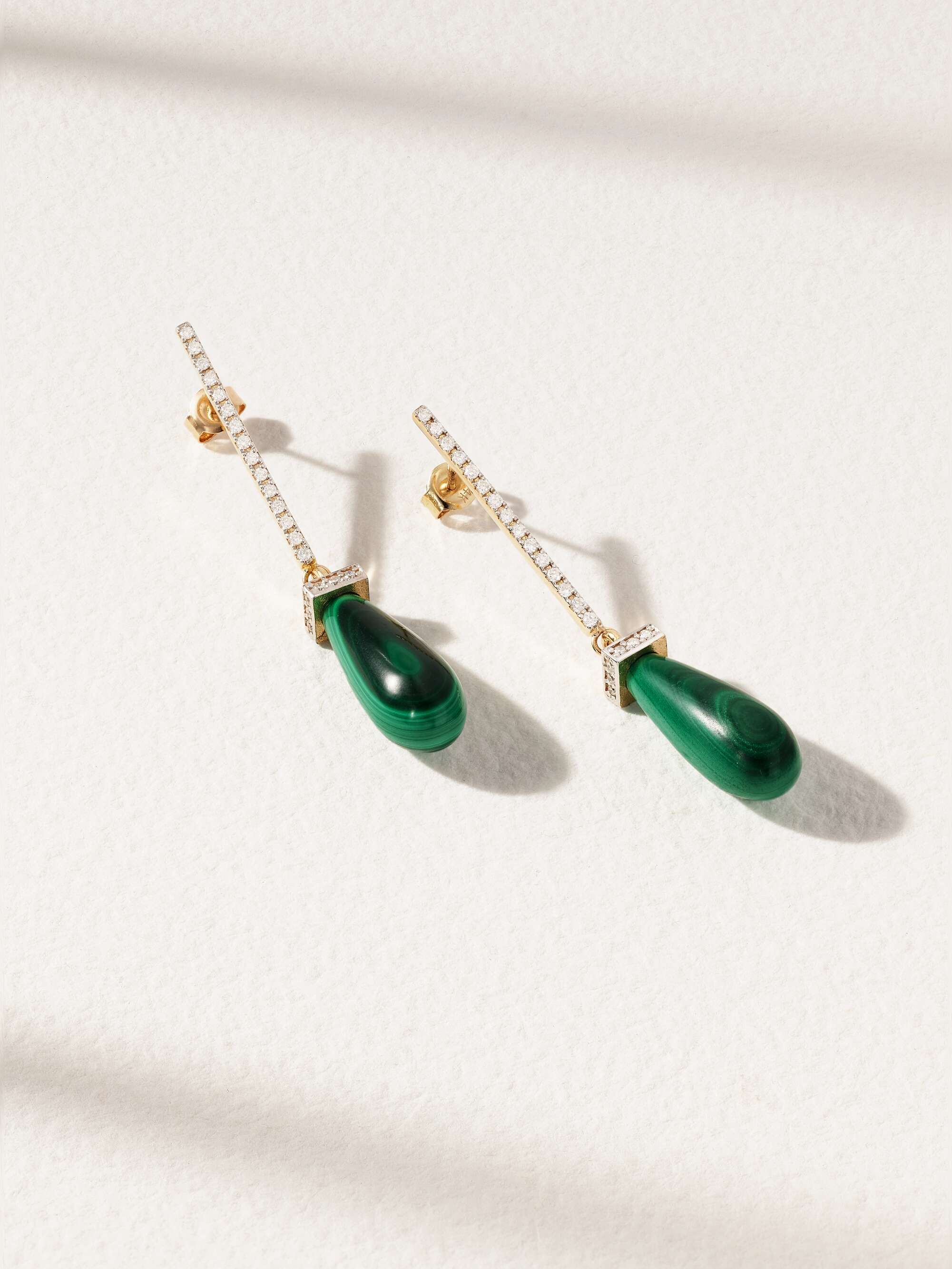 MATEO 14 karat gold malachite and diamond earrings NET A PORTER