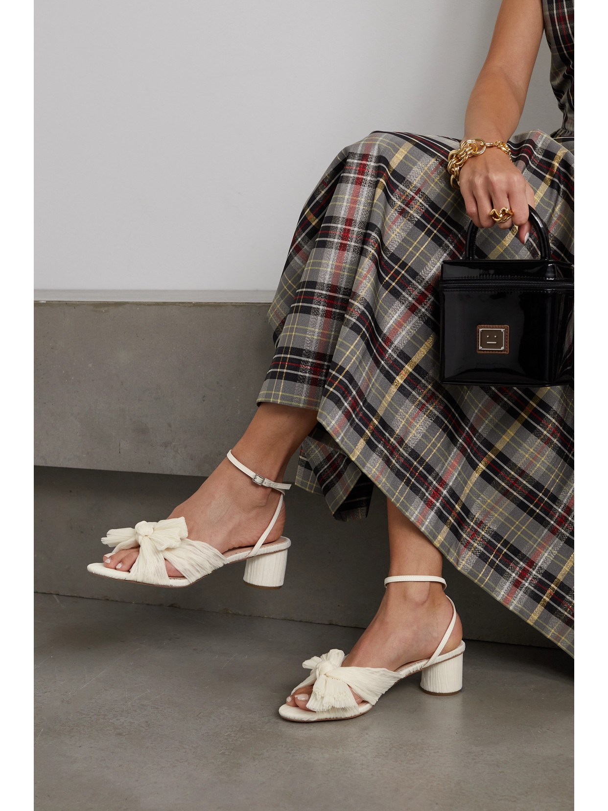 Dahlia Leather-Like Trimmed Plissé-Organza Sandals